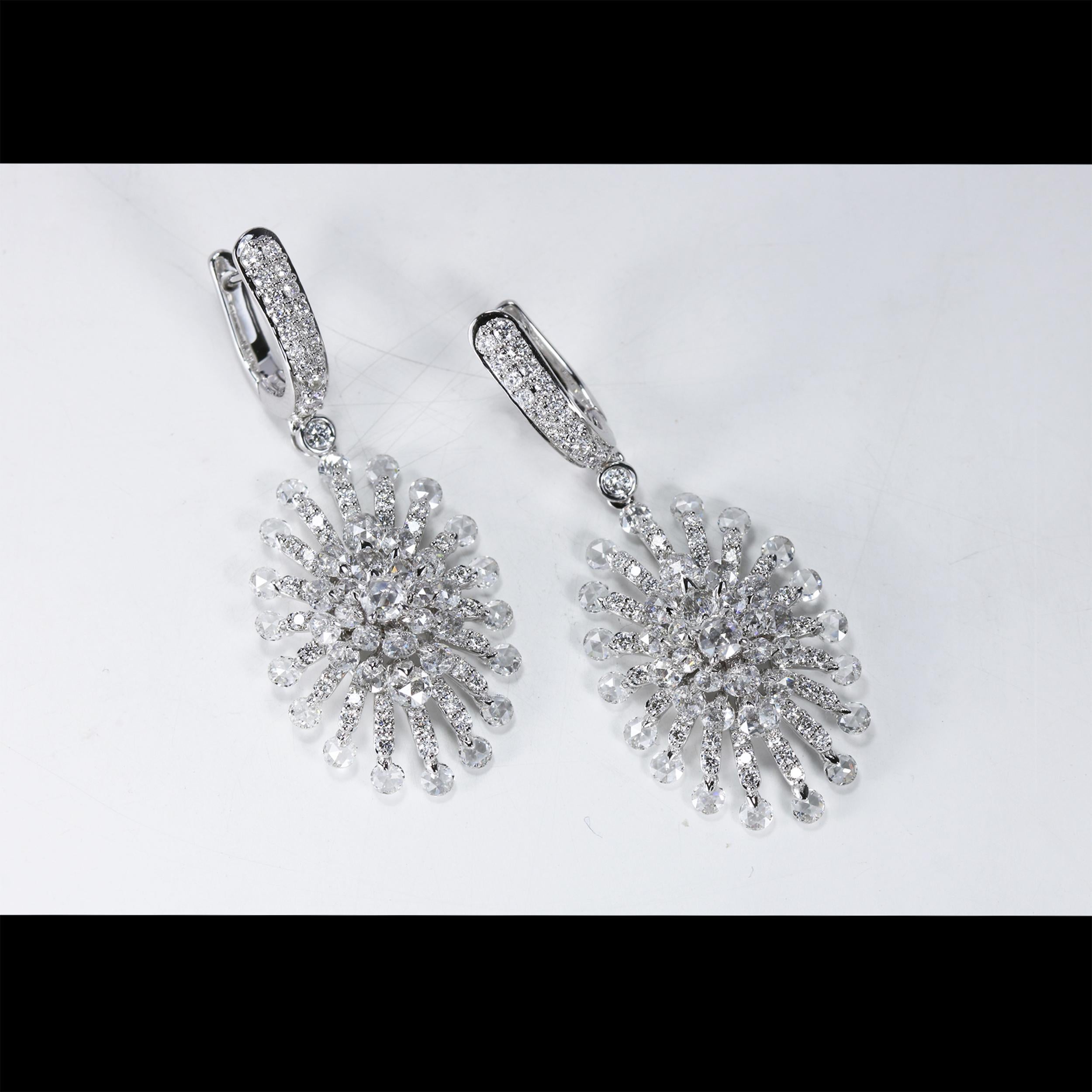 Women's Studio Rêves 18 Karat White Gold and Diamonds Sun Dangling Earrings For Sale