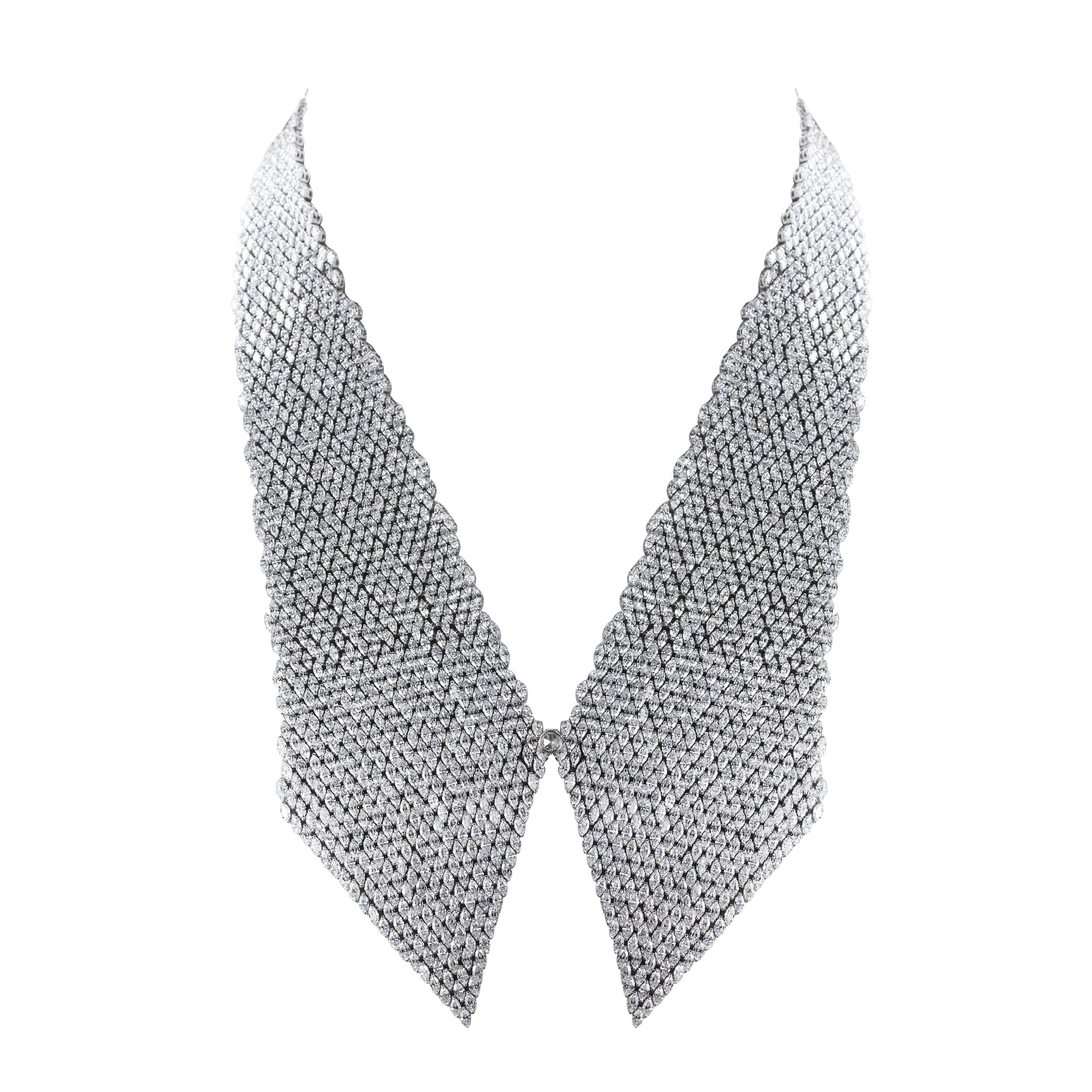 Studio Rêves 18 Karat White Gold and Marquise Diamond Collar Scarf Necklace For Sale
