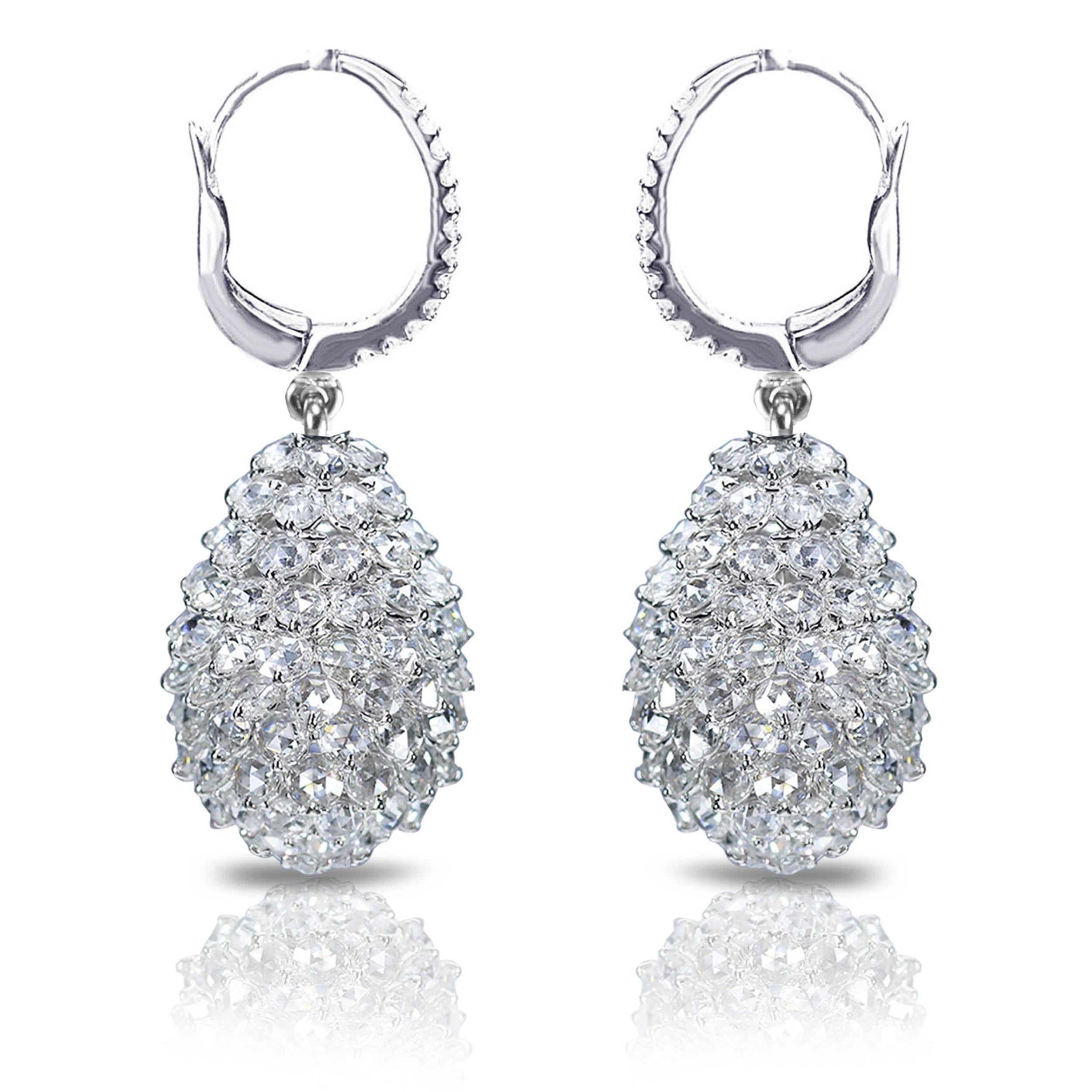 Studio Rêves 18 Karat White Gold and Rose Cut Diamond Pineapple Earrings In New Condition In Mumbai, Maharashtra