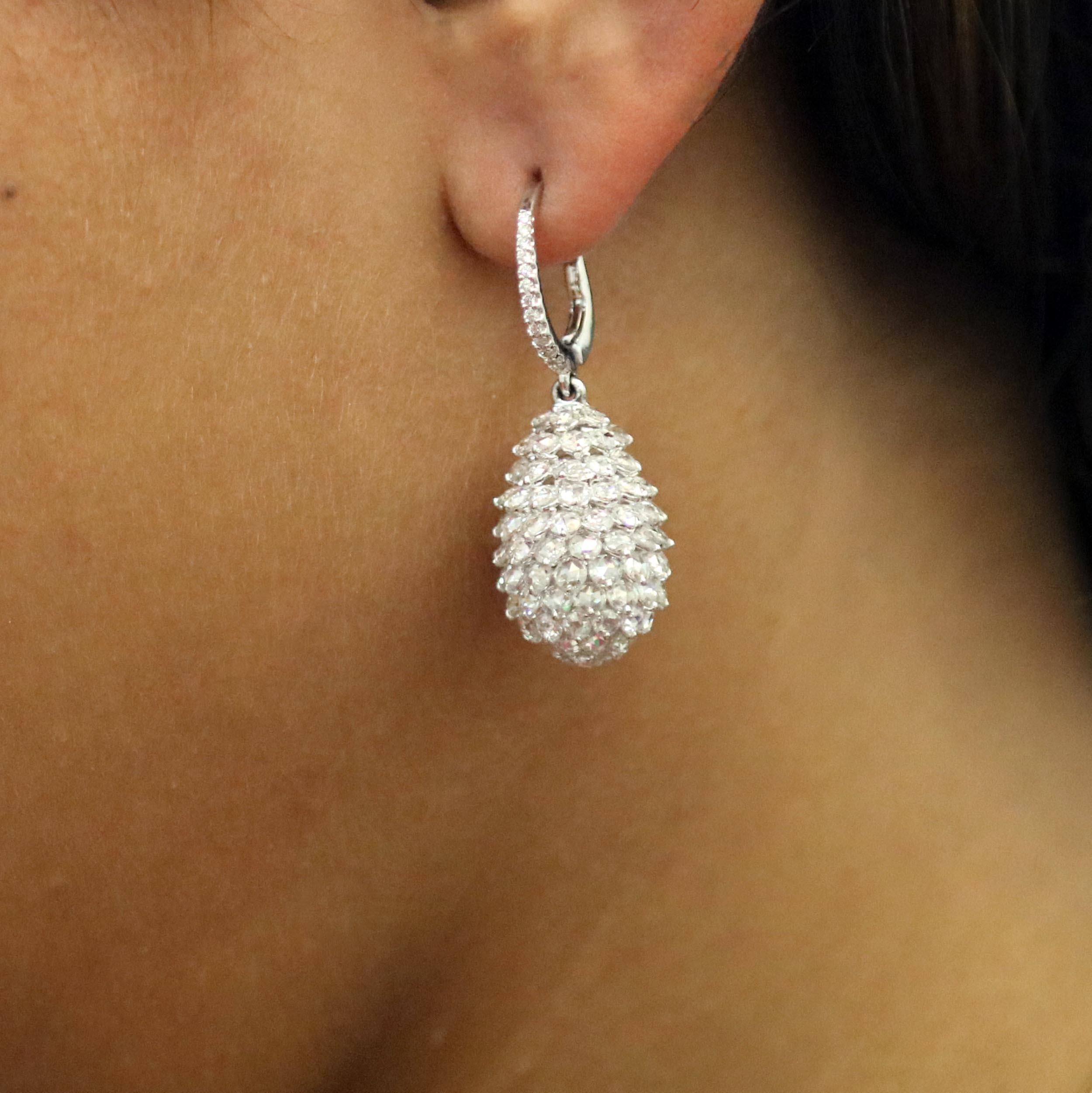 Studio Rêves 18 Karat White Gold and Rose Cut Diamond Pineapple Earrings 1