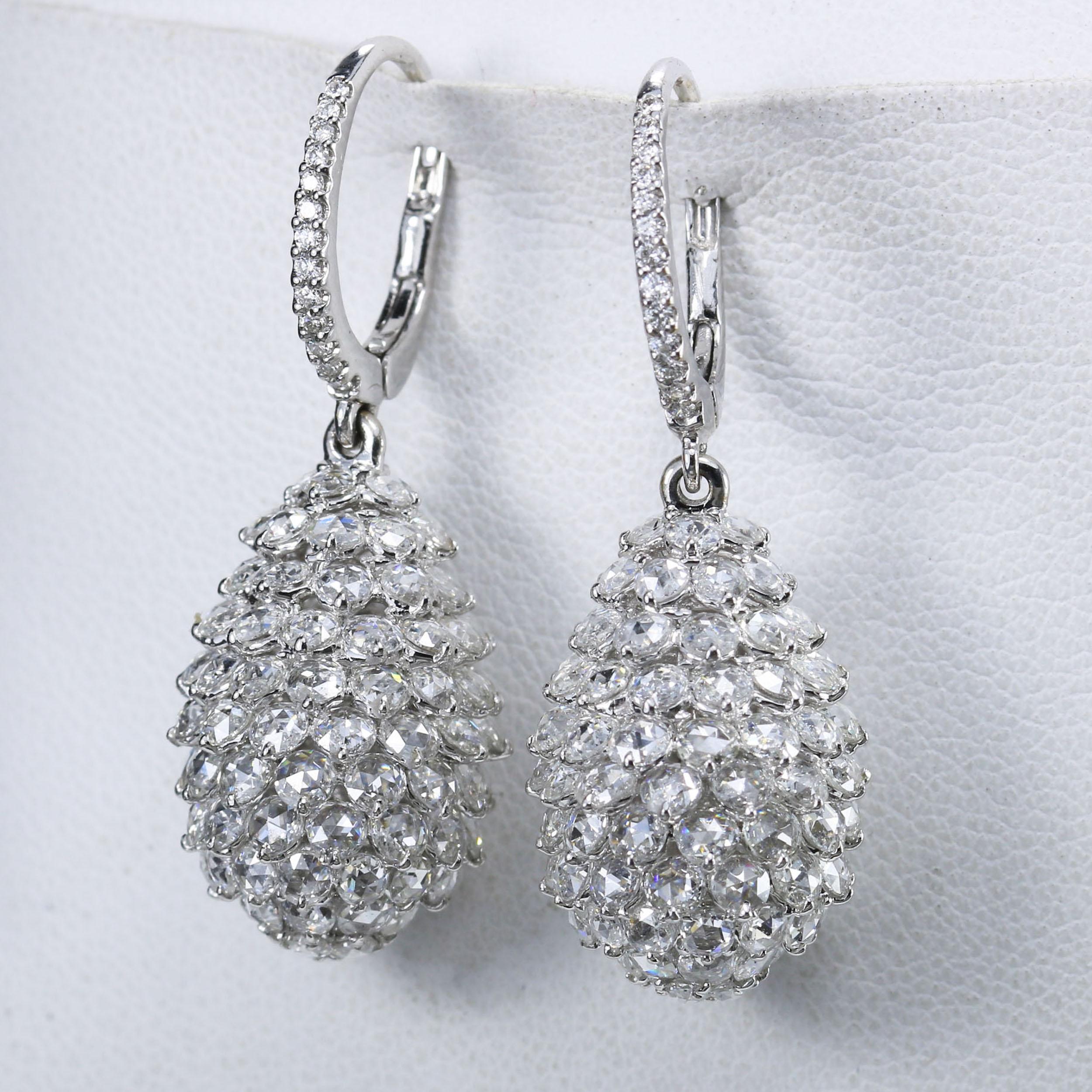 Studio Rêves 18 Karat White Gold and Rose Cut Diamond Pineapple Earrings 2