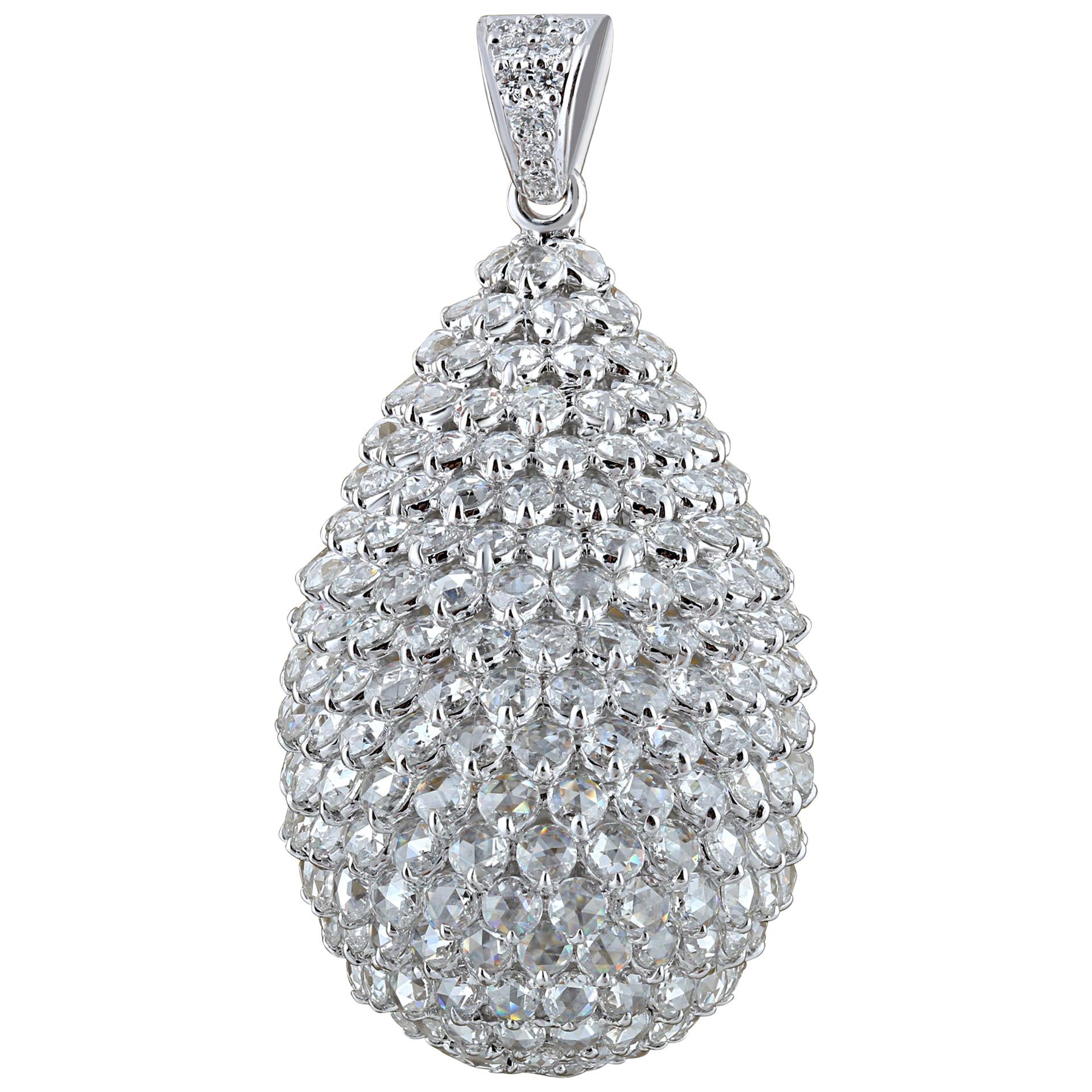 Studio Rêves 18 Karat White Gold and Rose Cut Diamond Pineapple Pendant