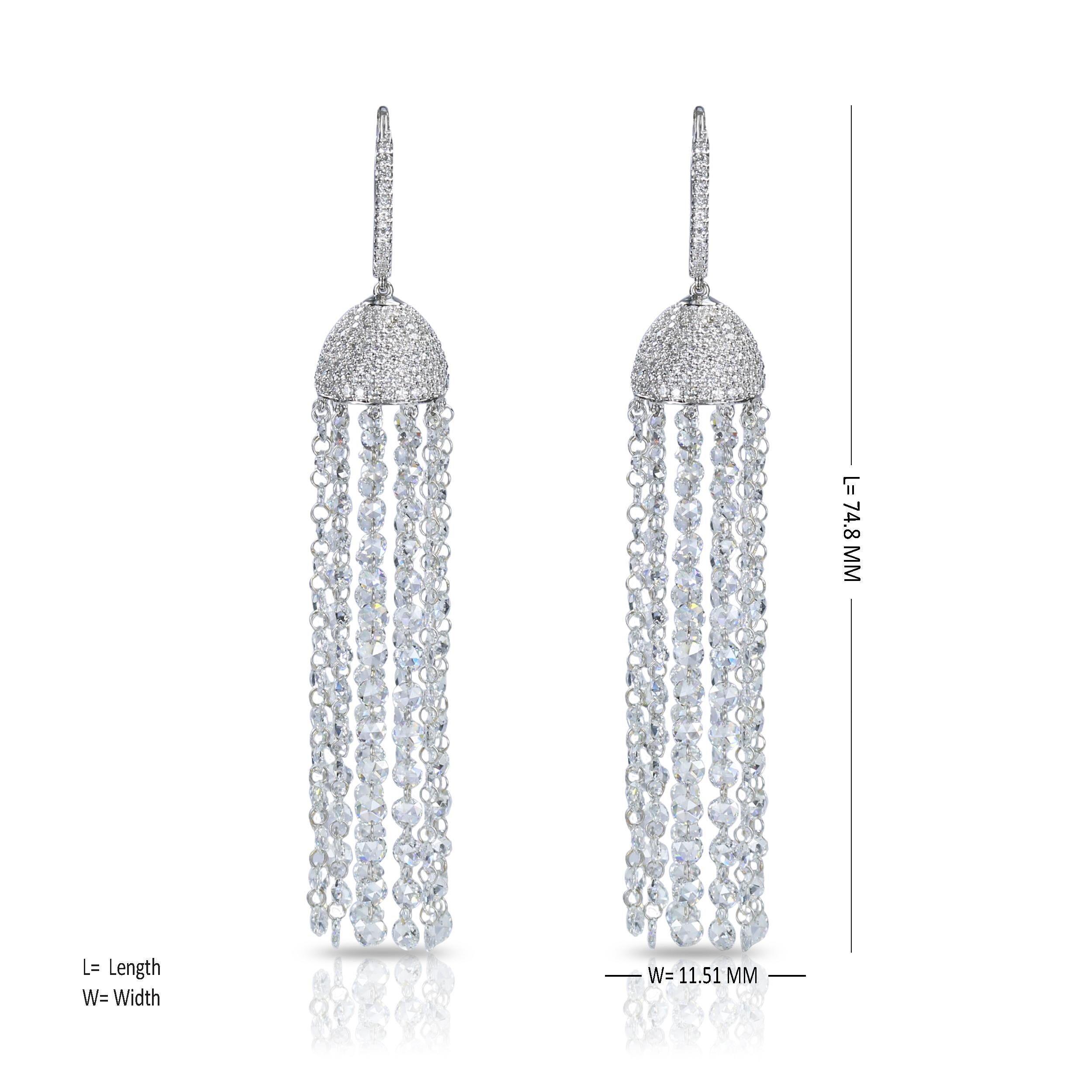 Women's Studio Rêves 18 Karat White Gold and Rose Cut Waterfall Dangling Earrings