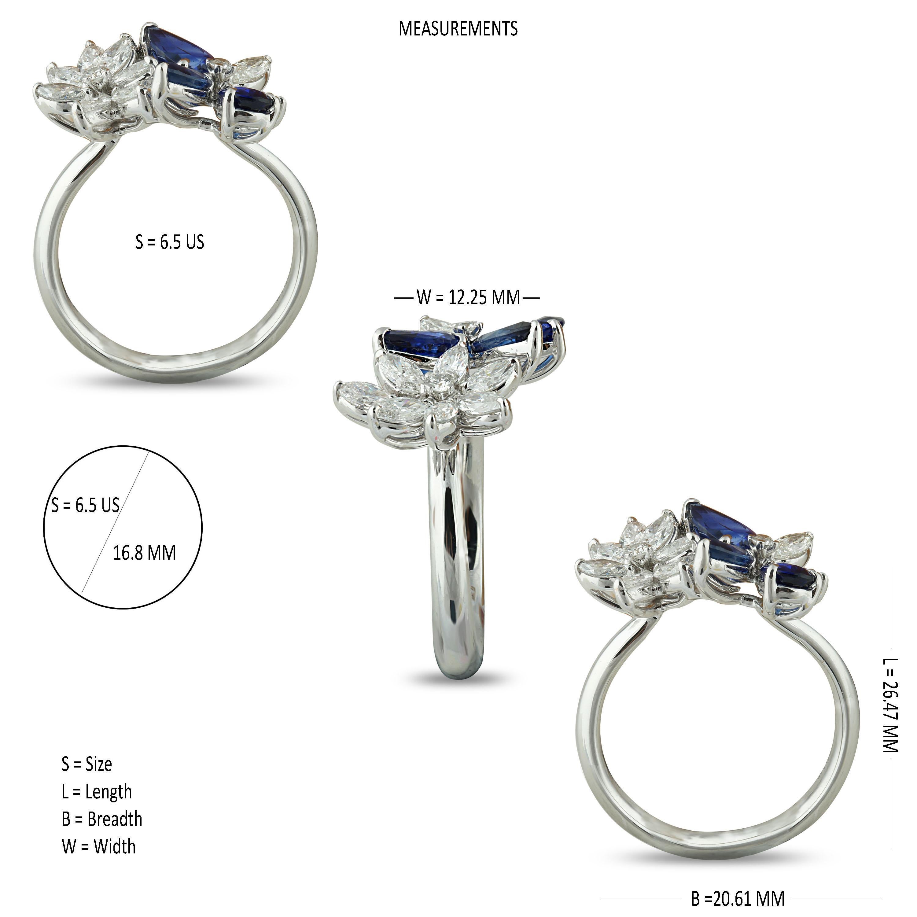 Modern Studio Rêves 18 Karat White Gold Diamonds and Blue Sapphire Butterfly Ring For Sale