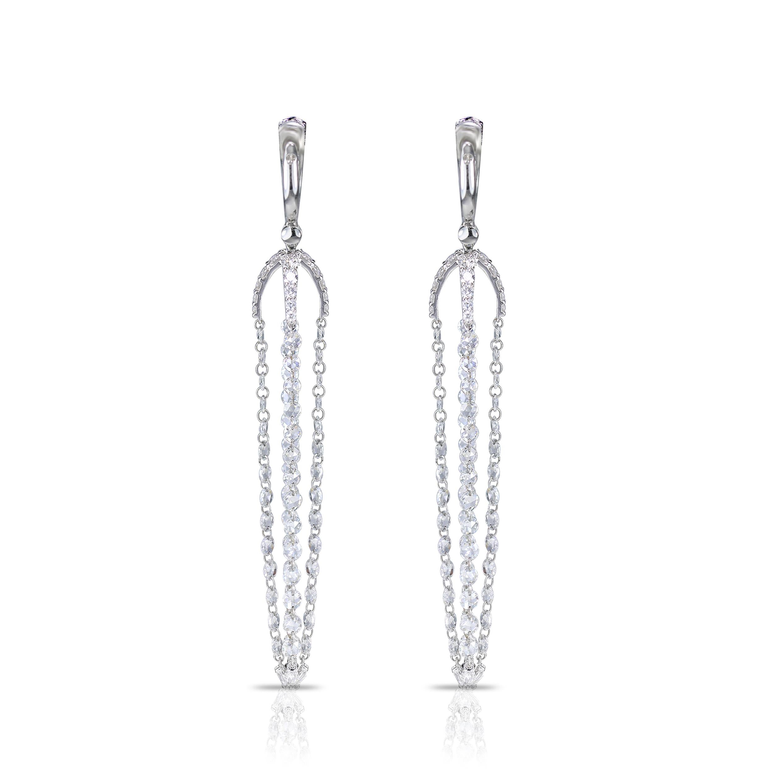 Rose Cut Studio Rêves 18 Karat White Gold Rose cut Diamonds Chandelier Drop Earrings