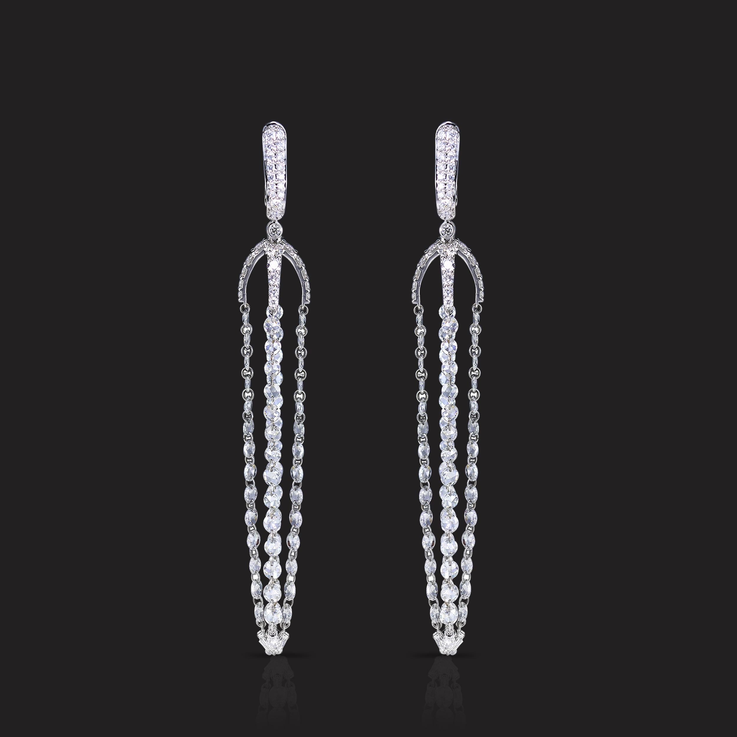 Women's Studio Rêves 18 Karat White Gold Rose cut Diamonds Chandelier Drop Earrings