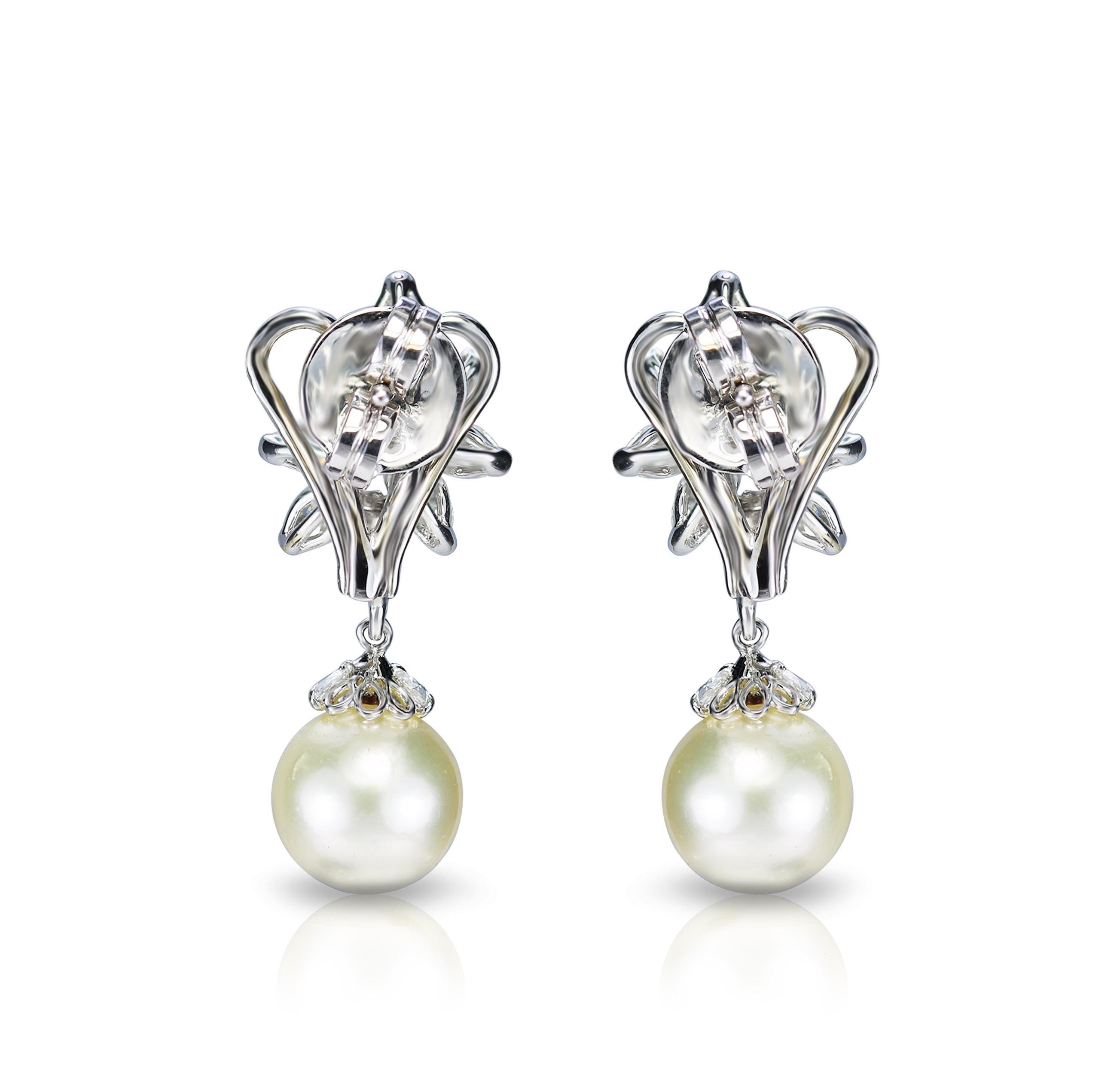Marquise Cut Studio Rêves 18K Gold, Marquise Diamonds and South Sea Pearl Earrings