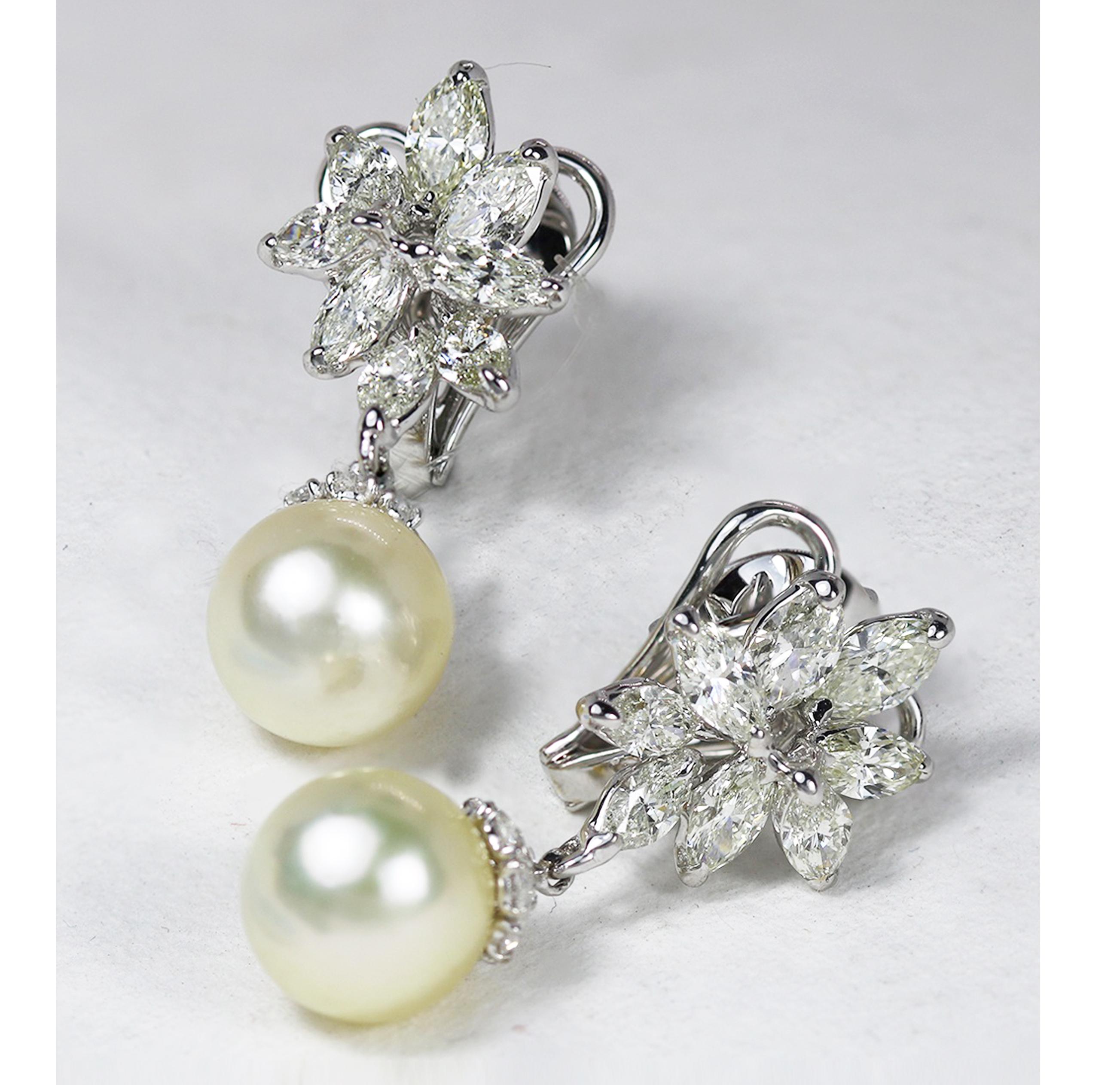 Women's Studio Rêves 18K Gold, Marquise Diamonds and South Sea Pearl Earrings