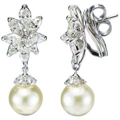 Studio Rêves 18K Gold, Marquise Diamonds and South Sea Pearl Earrings