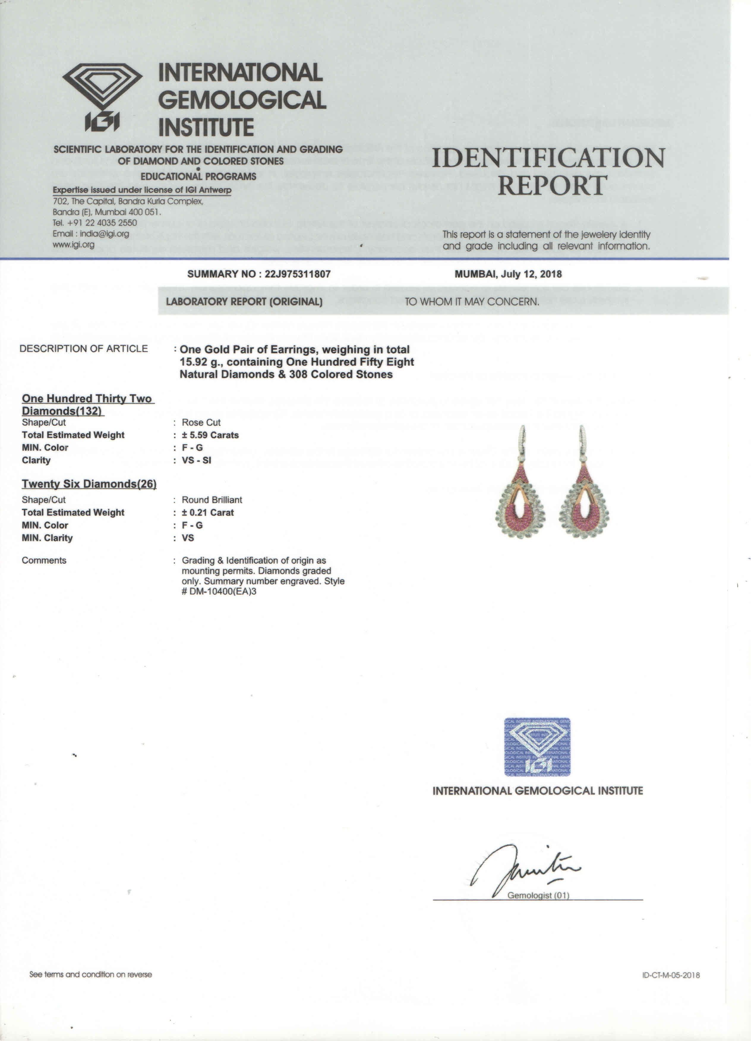 Studio Rêves 18K Gold, Rose cut Diamond and Pink Sapphire Dangling Earrings 2