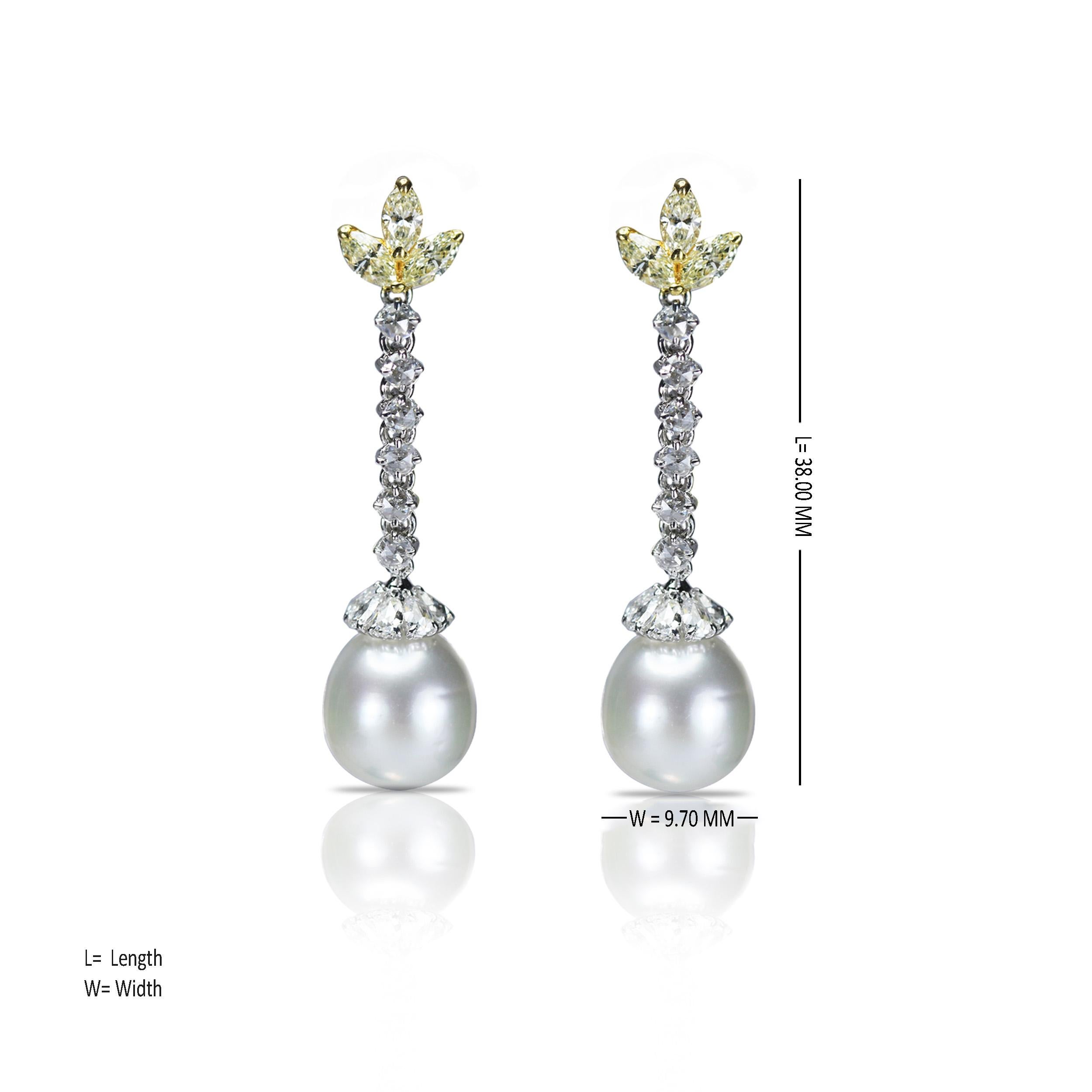 Studio Rêves Rose cut Diamonds and South Sea Pearls Earrings in 18 Karat Gold In New Condition For Sale In Mumbai, Maharashtra