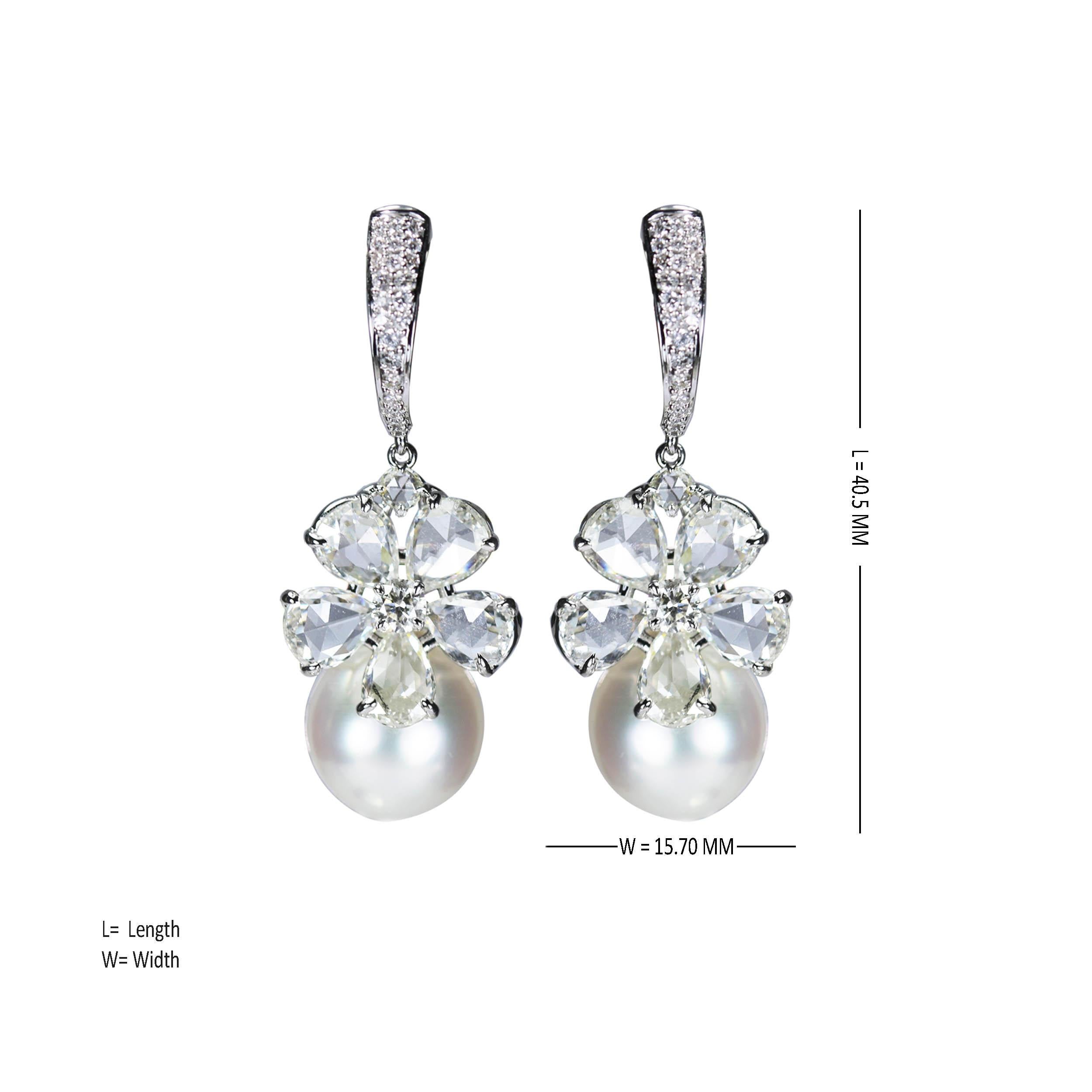 Studio Rêves Rose cut Diamonds and South Sea Pearls Earrings in 18K Gold In New Condition For Sale In Mumbai, Maharashtra