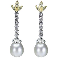 Studio Rêves Rose cut Diamonds and South Sea Pearls Earrings in 18 Karat Gold