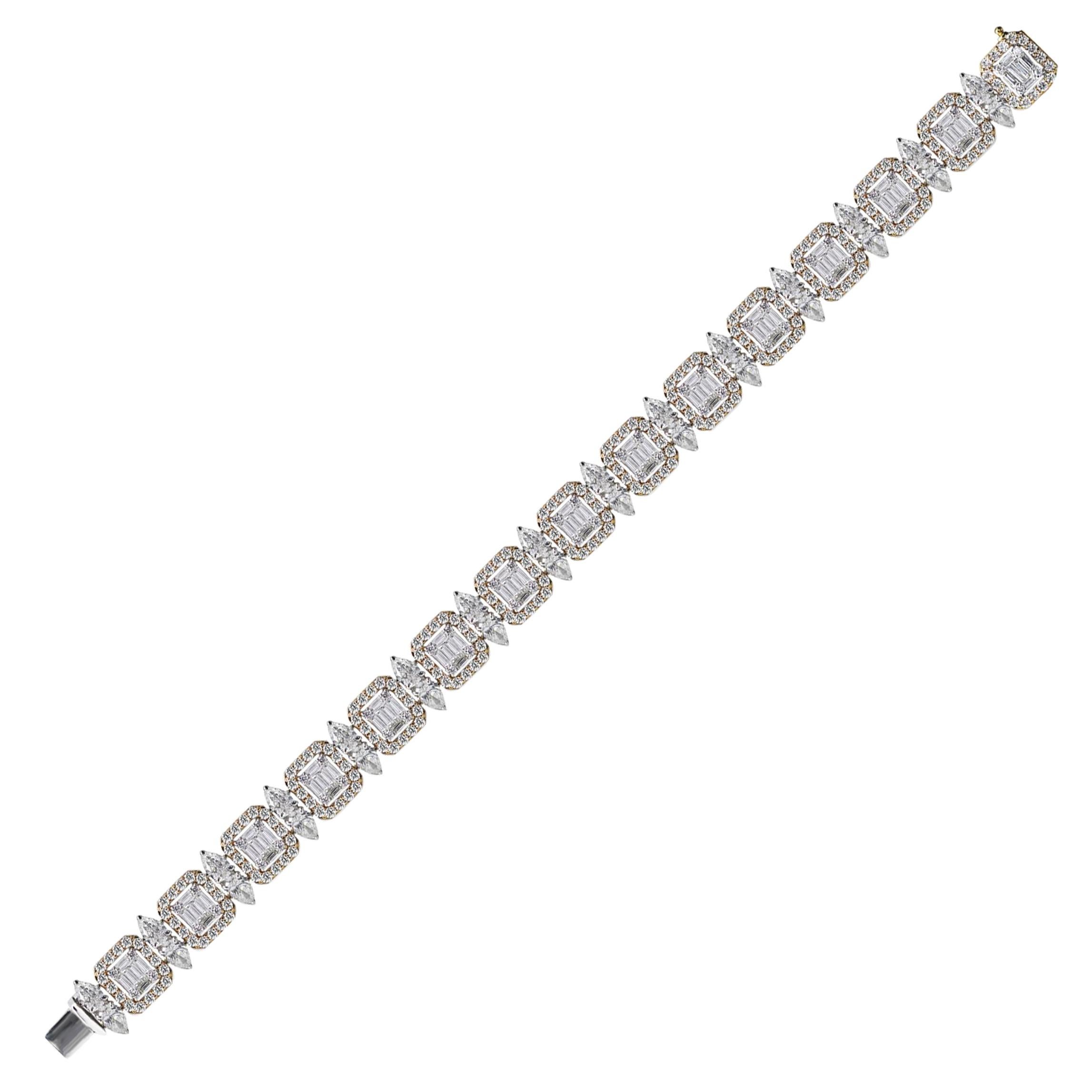 F-G-H / VS -SI brilliant cut diamonds tennis bracelet

Saunter deep into the glory of a bygone era with this 18K white and rose gold tennis bracelet featuring F-G-H color VS-SI handpicked, brilliant cut diamonds in a modern-day prong and mosaic