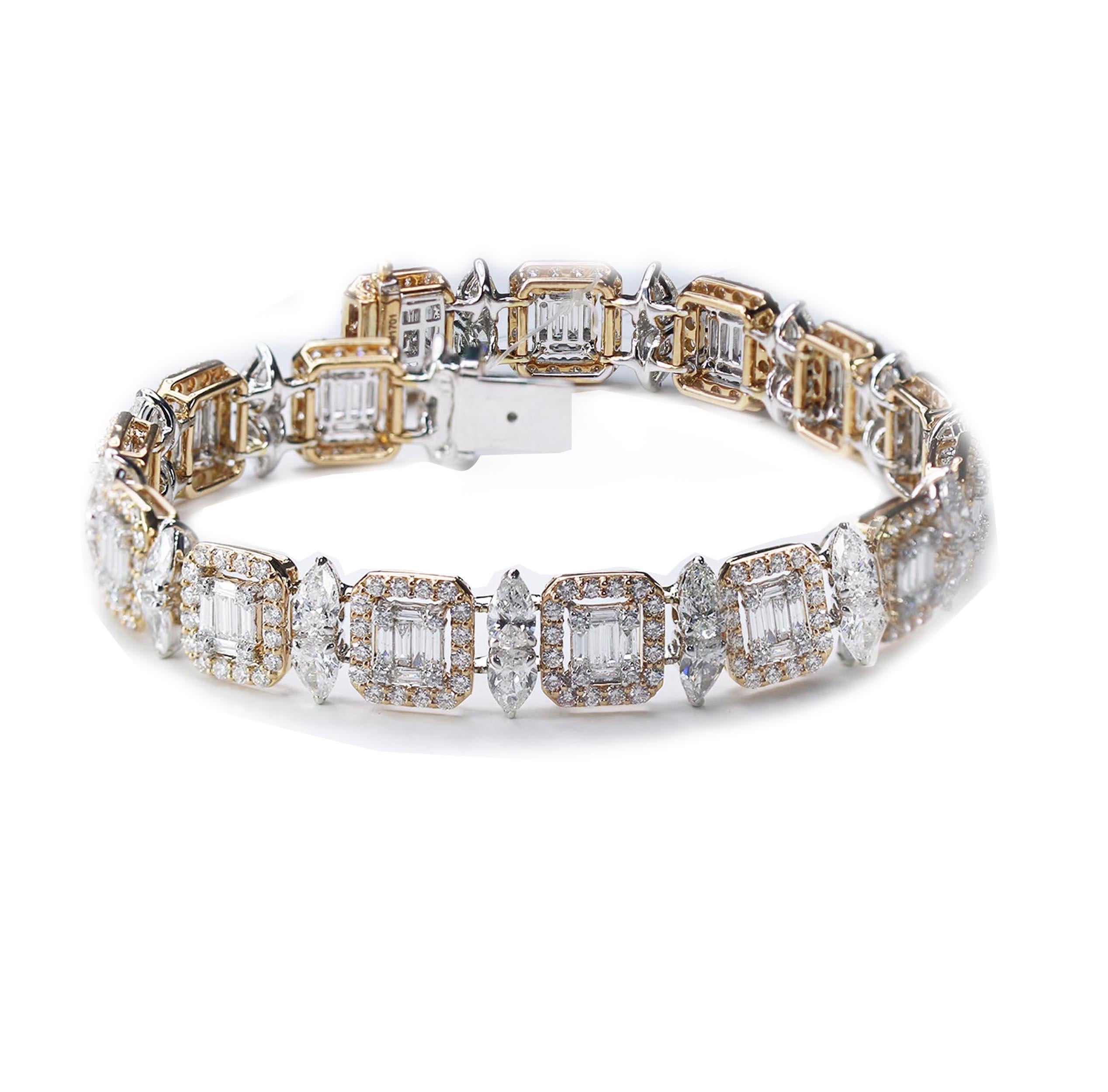 Modern Studio Rêves 18K Rose and White Gold Mosaic Baguette Diamond Tennis Bracelet