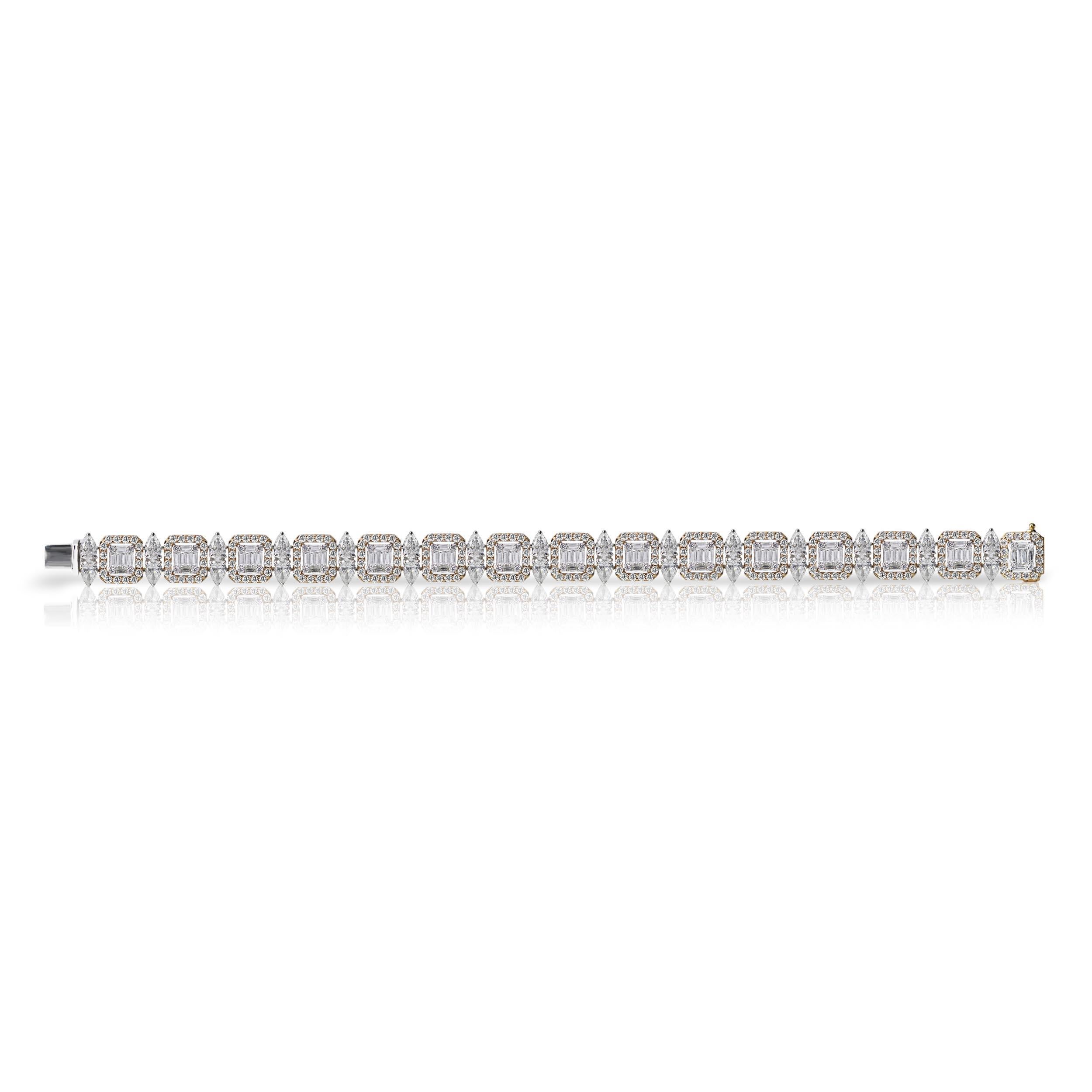 Baguette Cut Studio Rêves 18K Rose and White Gold Mosaic Baguette Diamond Tennis Bracelet