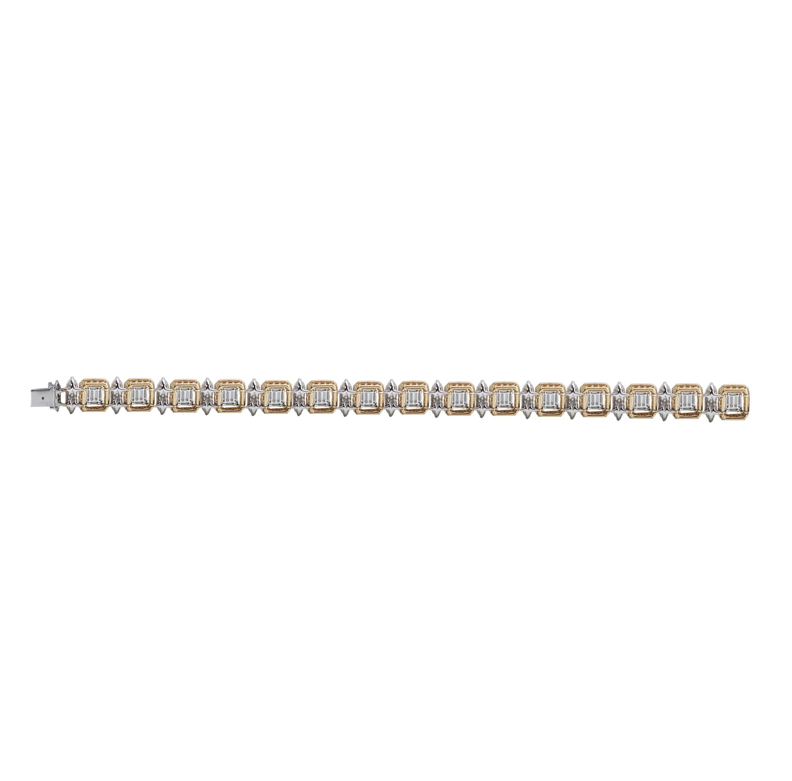 Studio Rêves 18K Rose and White Gold Mosaic Baguette Diamond Tennis Bracelet In New Condition In Mumbai, Maharashtra