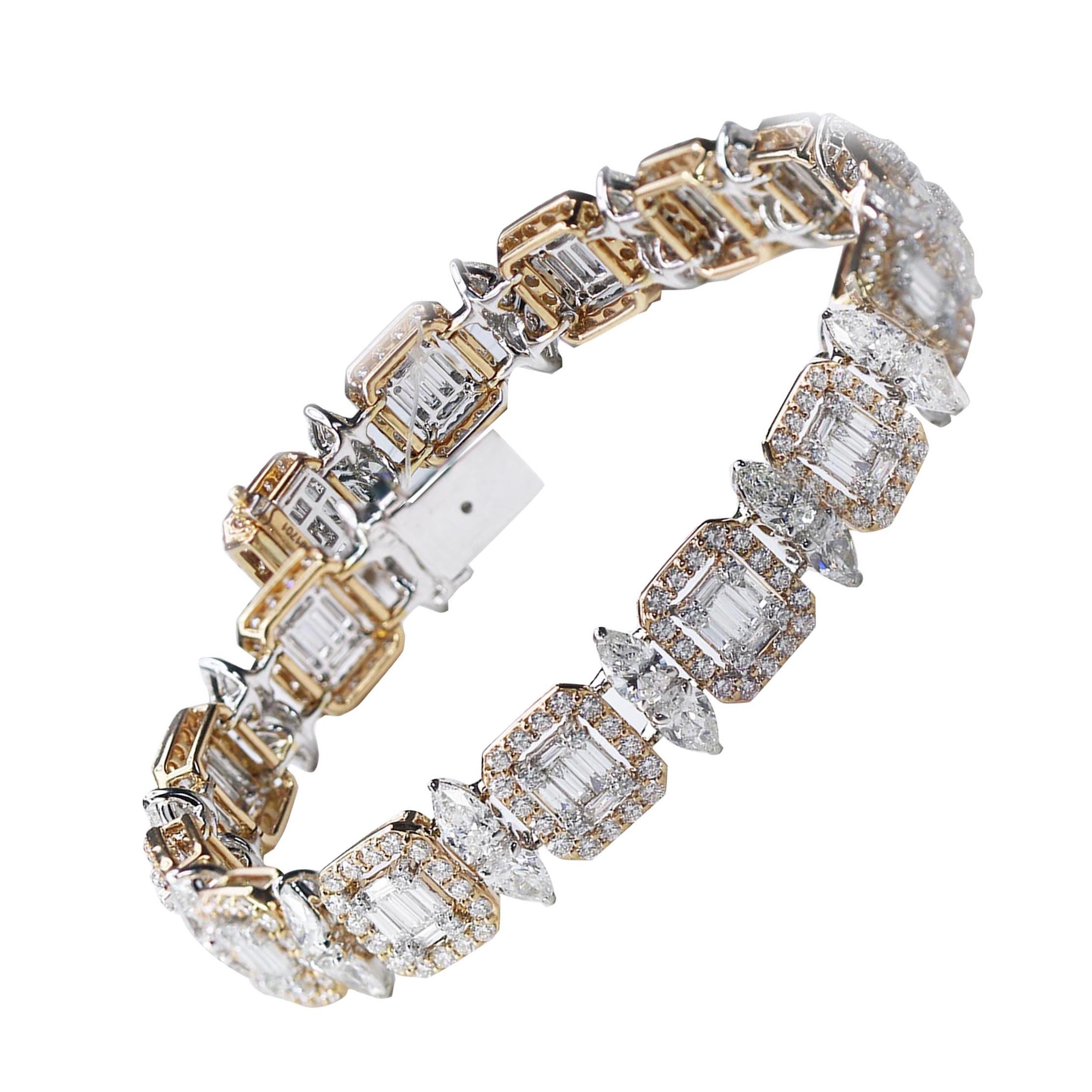 Studio Rêves 18K Rose and White Gold Mosaic Baguette Diamond Tennis Bracelet