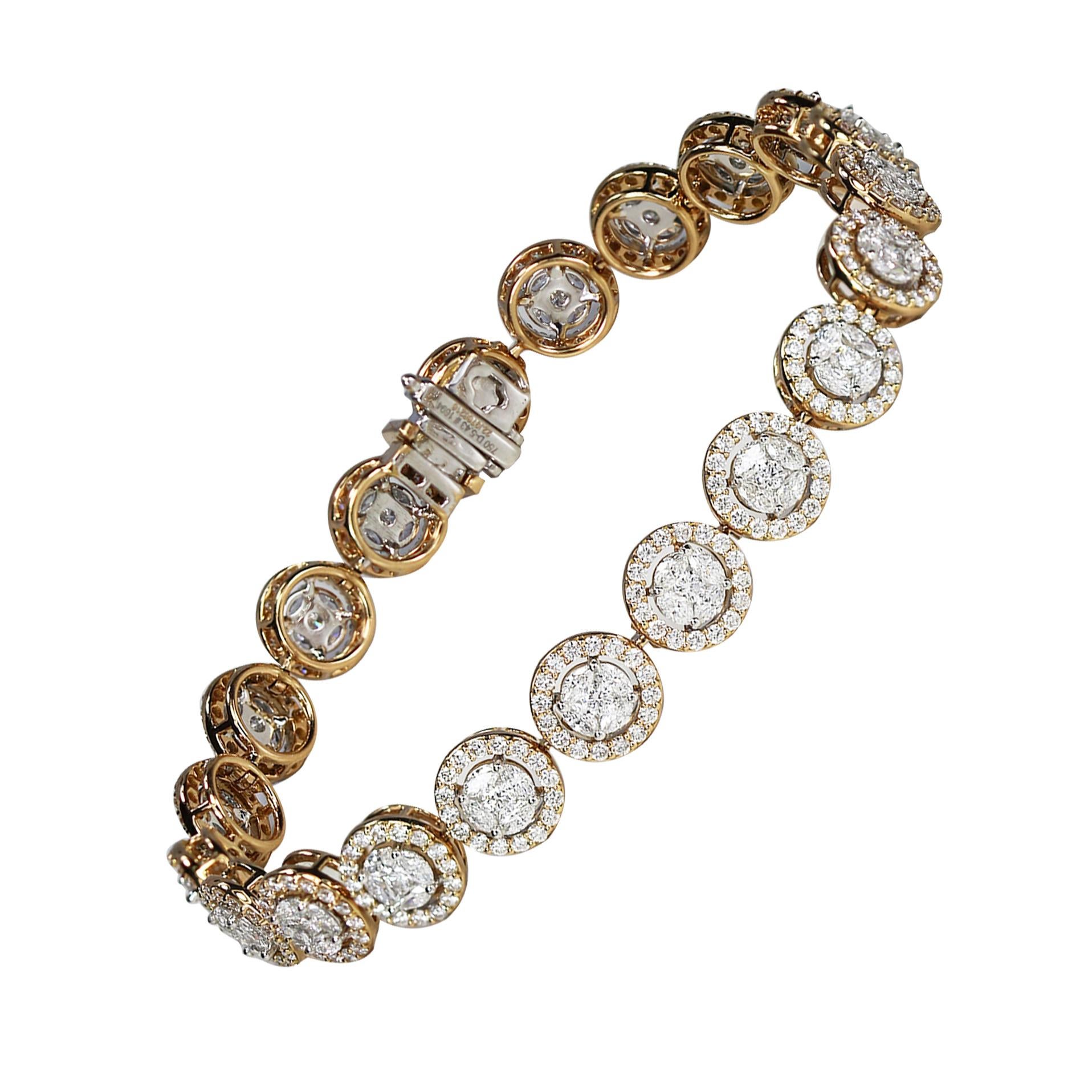 Studio Rêves 18K Rose and White Gold Mosaic Marquise Diamond Tennis Bracelet For Sale