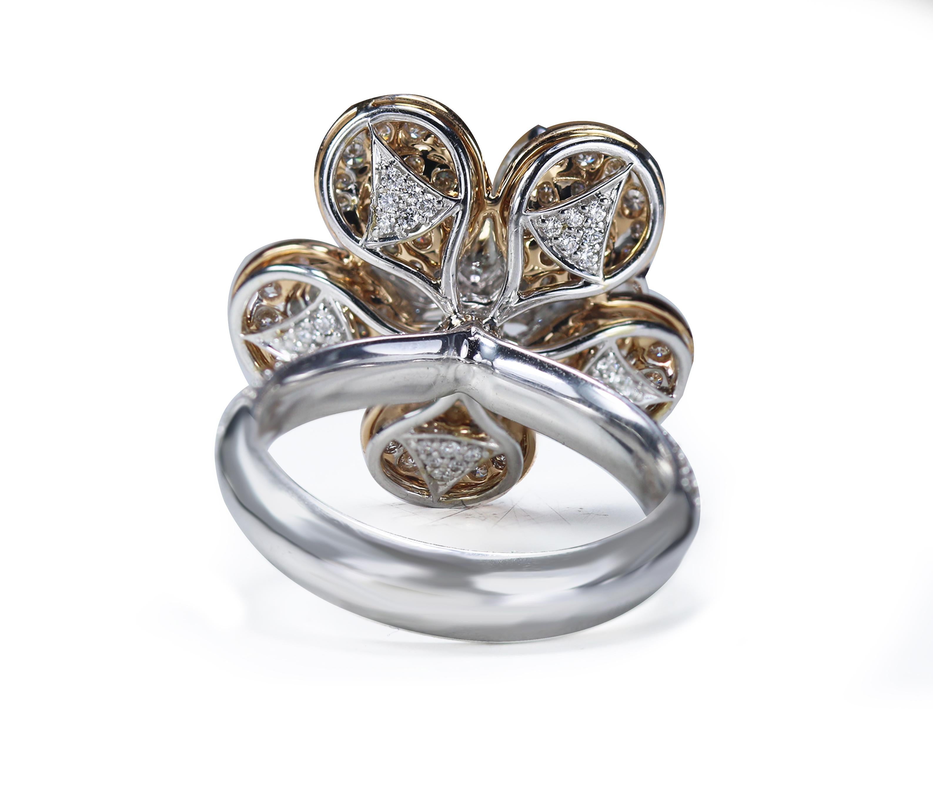 Women's Studio Rêves Pear Rose Cut Floral Ring in 18 Karat Rose Gold  For Sale
