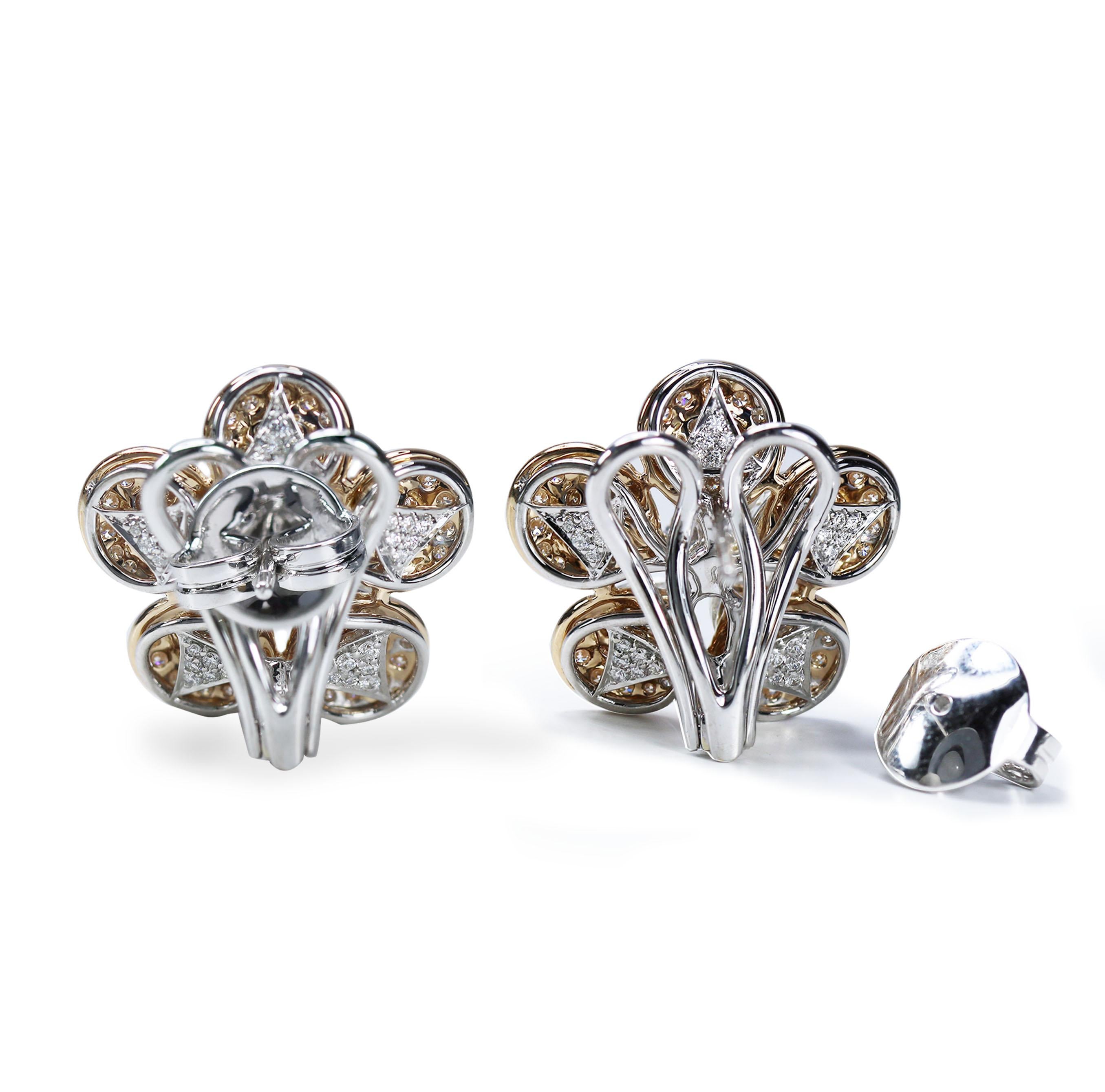 F-G-H/ VS-SI Brilliant cut and Rosecut Diamond Earrings

Inhale the alluring essence of nature with this graceful pair of floral motif earrings stylised in 18K white and rose gold. Adorned with F-G-H, VS-SI brilliant cut and rosecut diamonds, this