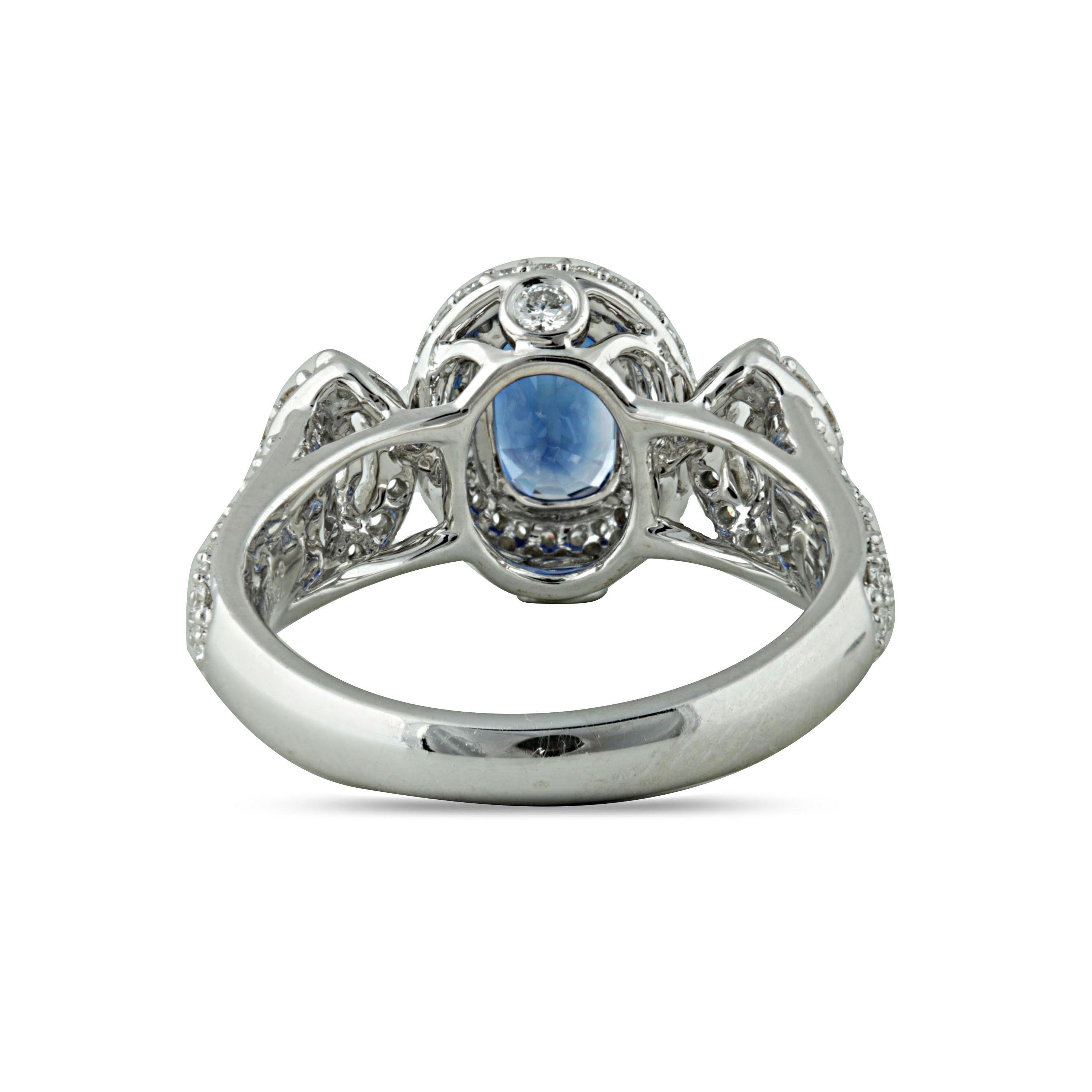 Oval Cut Studio Rêves 1.68 Carat Blue Sapphire and Diamond Ring in 18 Karat White Gold