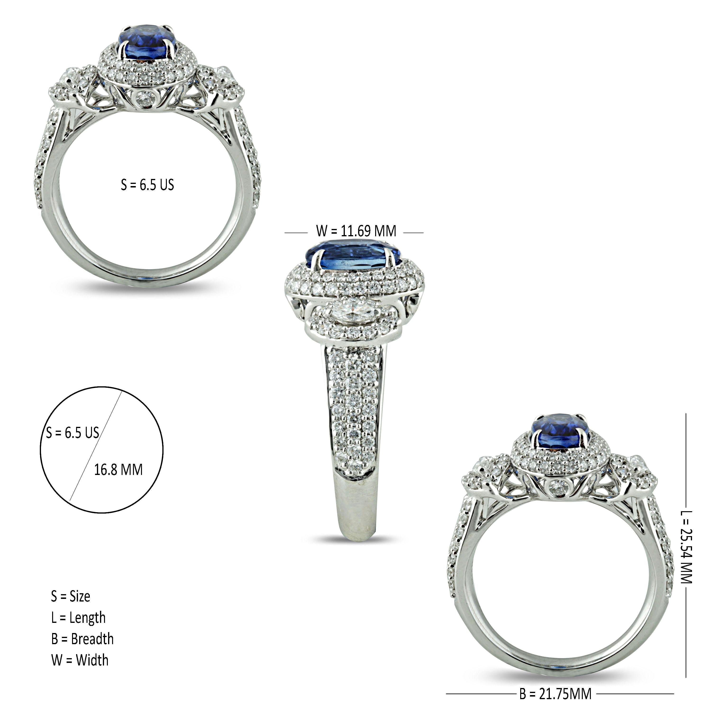 Studio Rêves 1.68 Carat Blue Sapphire and Diamond Ring in 18 Karat White Gold In New Condition In Mumbai, Maharashtra