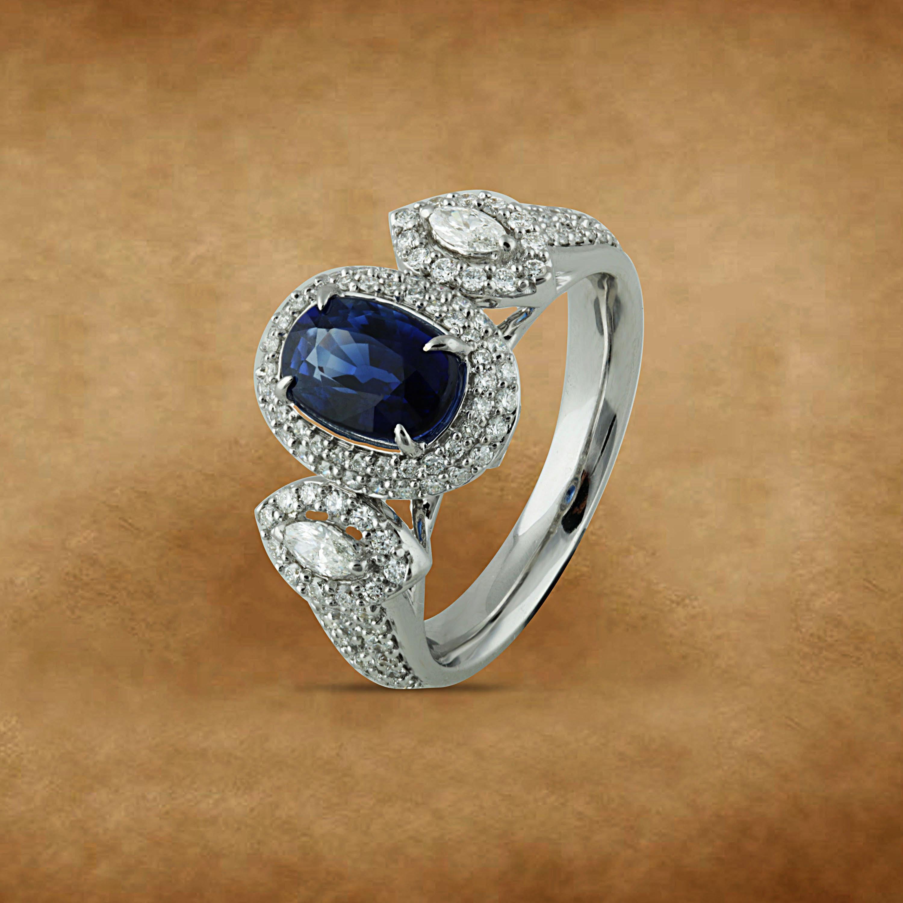 Women's Studio Rêves 1.68 Carat Blue Sapphire and Diamond Ring in 18 Karat White Gold