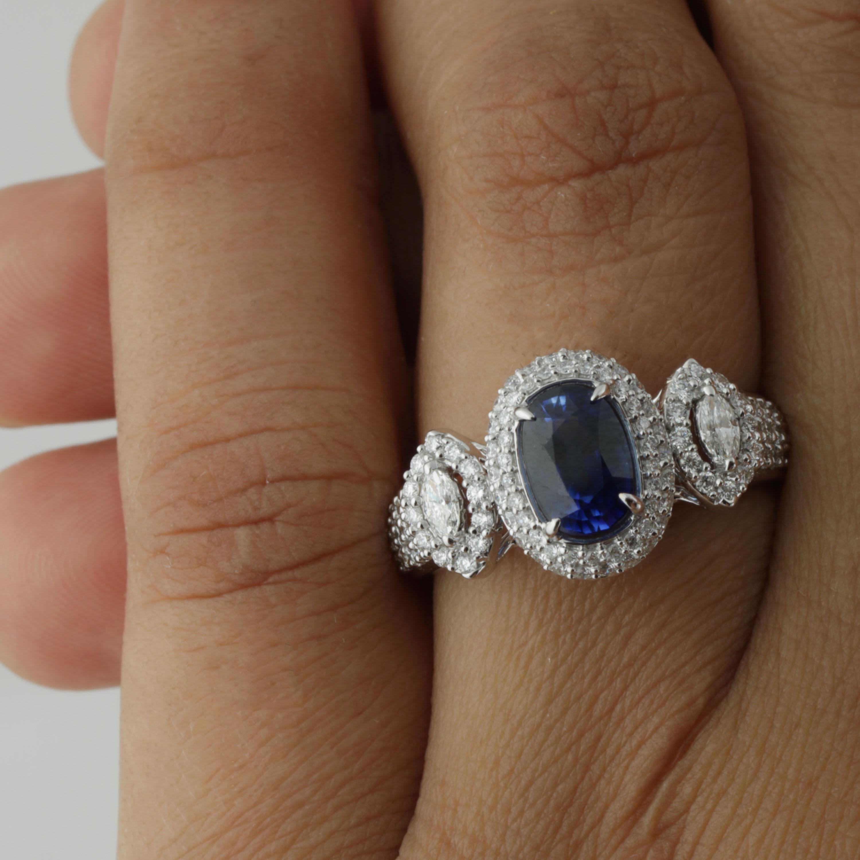 Studio Rêves 1.68 Carat Blue Sapphire and Diamond Ring in 18 Karat White Gold 1