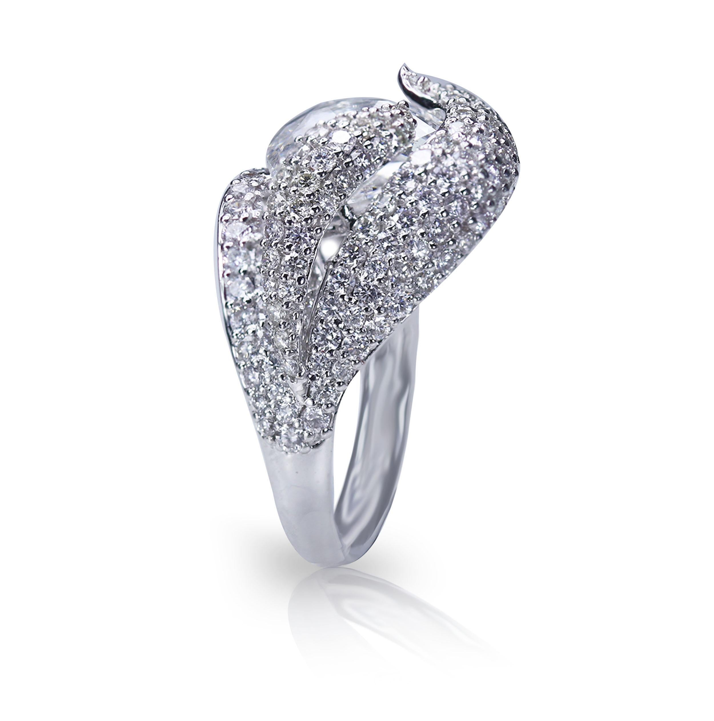 Rose Cut Studio Rêves 18K White Gold and 3.30 Carat Pear Rose cut Cocktail Ring