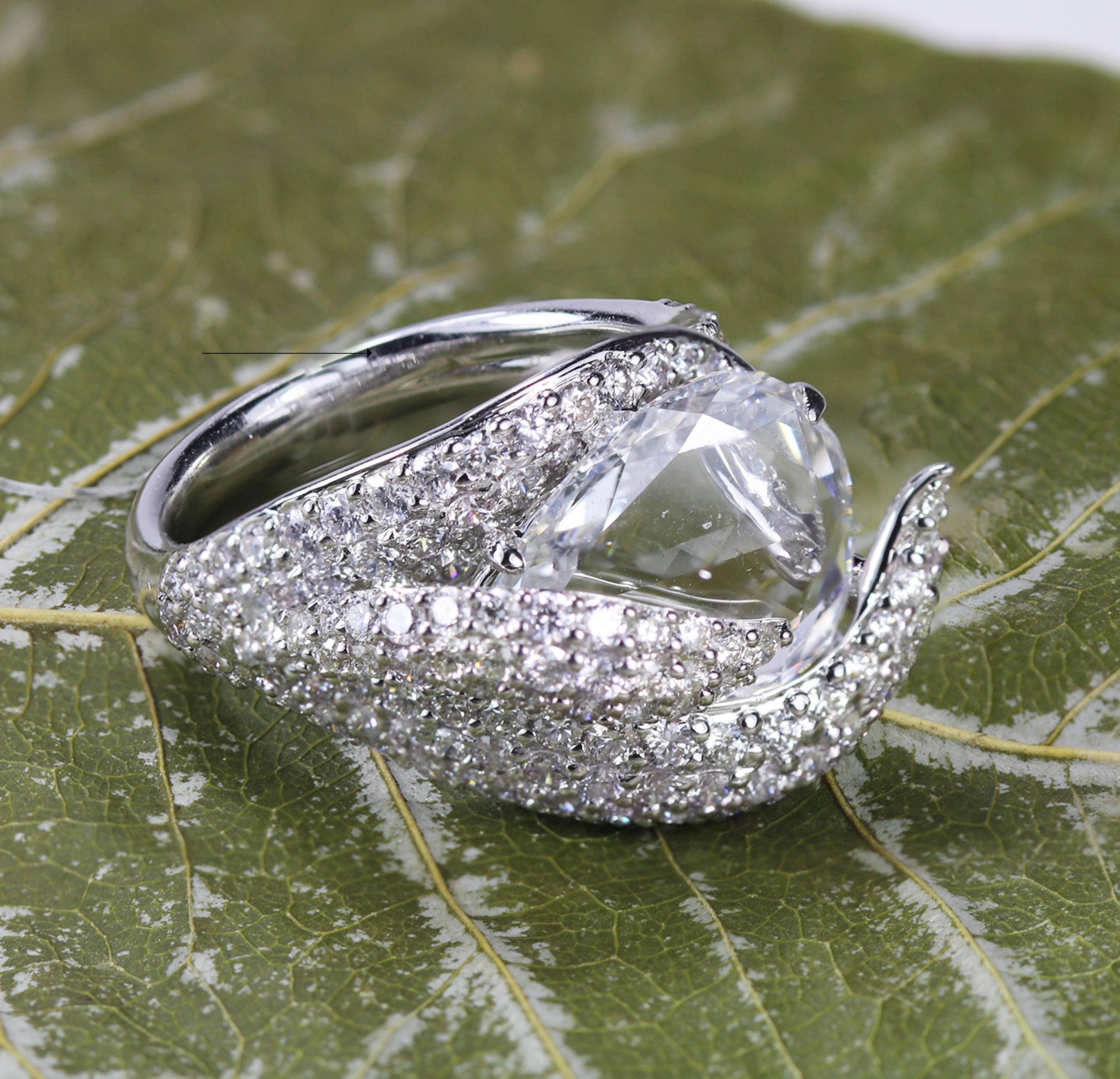 Studio Rêves 18K White Gold and 3.30 Carat Pear Rose cut Cocktail Ring 2