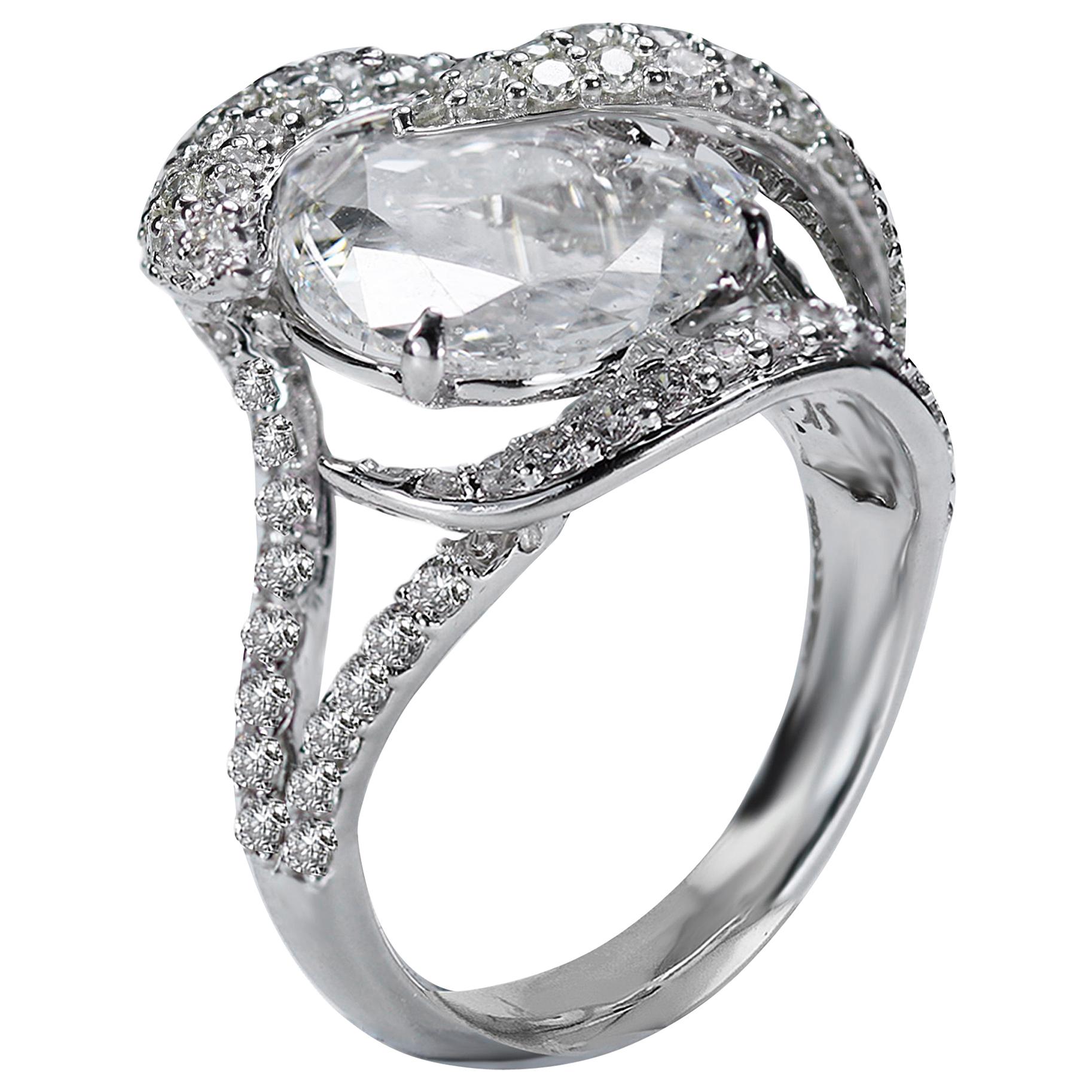 Studio Rêves 18K White Gold and 3.30 Carat Pear Rose cut Cocktail Ring