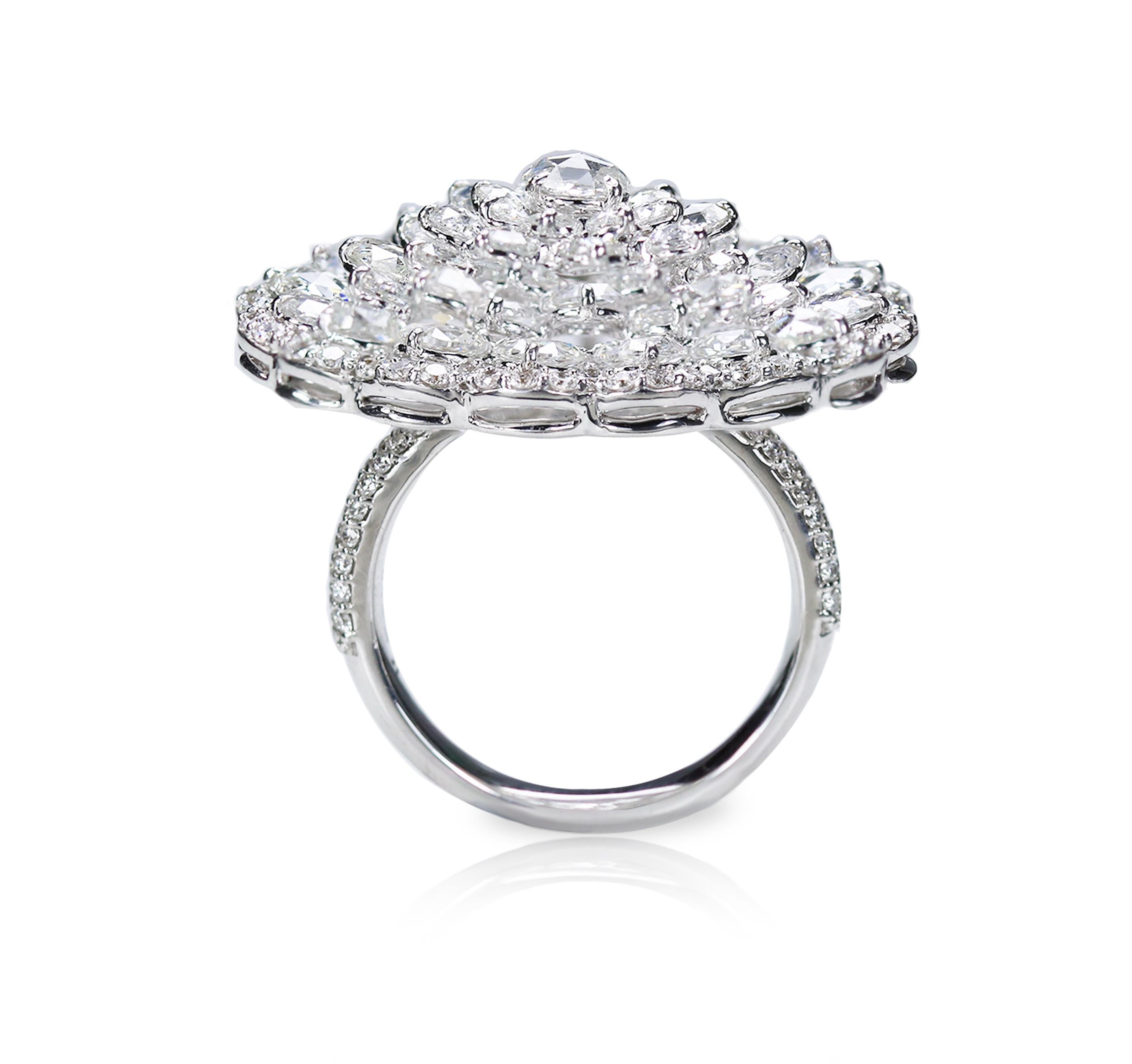 Rose Cut Studio Rêves 18K White Gold and Rose cut Floral Cluster Ring
