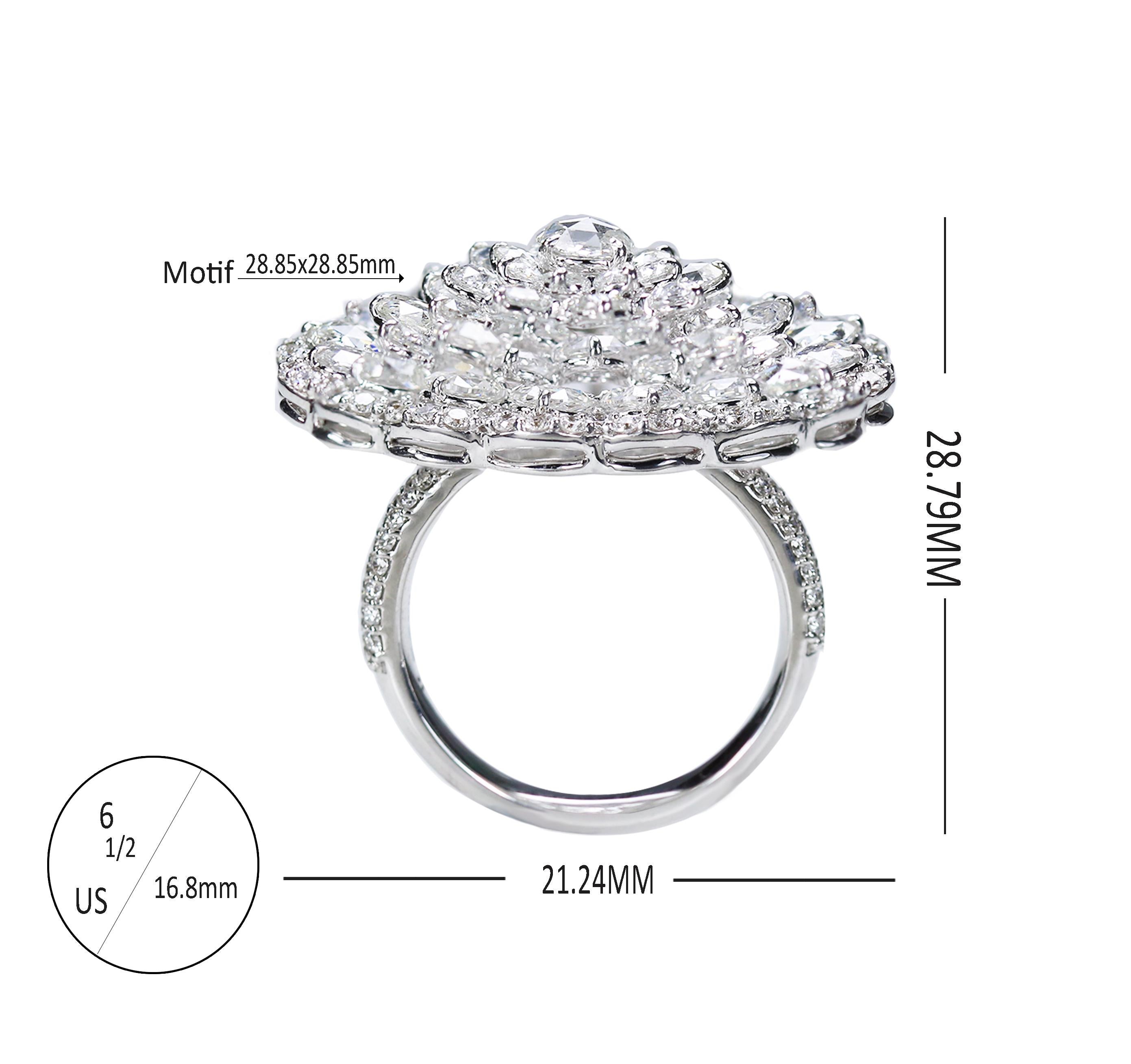 Studio Rêves 18K White Gold and Rose cut Floral Cluster Ring In New Condition In Mumbai, Maharashtra