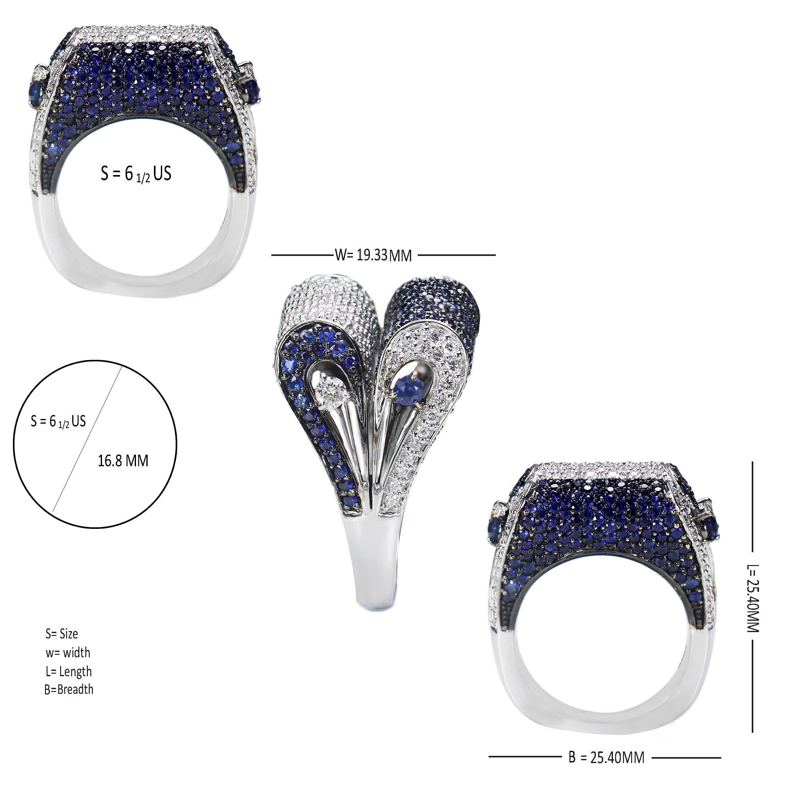 Studio Rêves Blue Sapphire and Diamond Dome Ring in 18 Karat White Gold For Sale 1