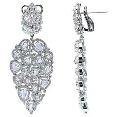 Studio Rêves 18K White Gold Brilliant cut and Rose cut Diamond Dangling Earrings