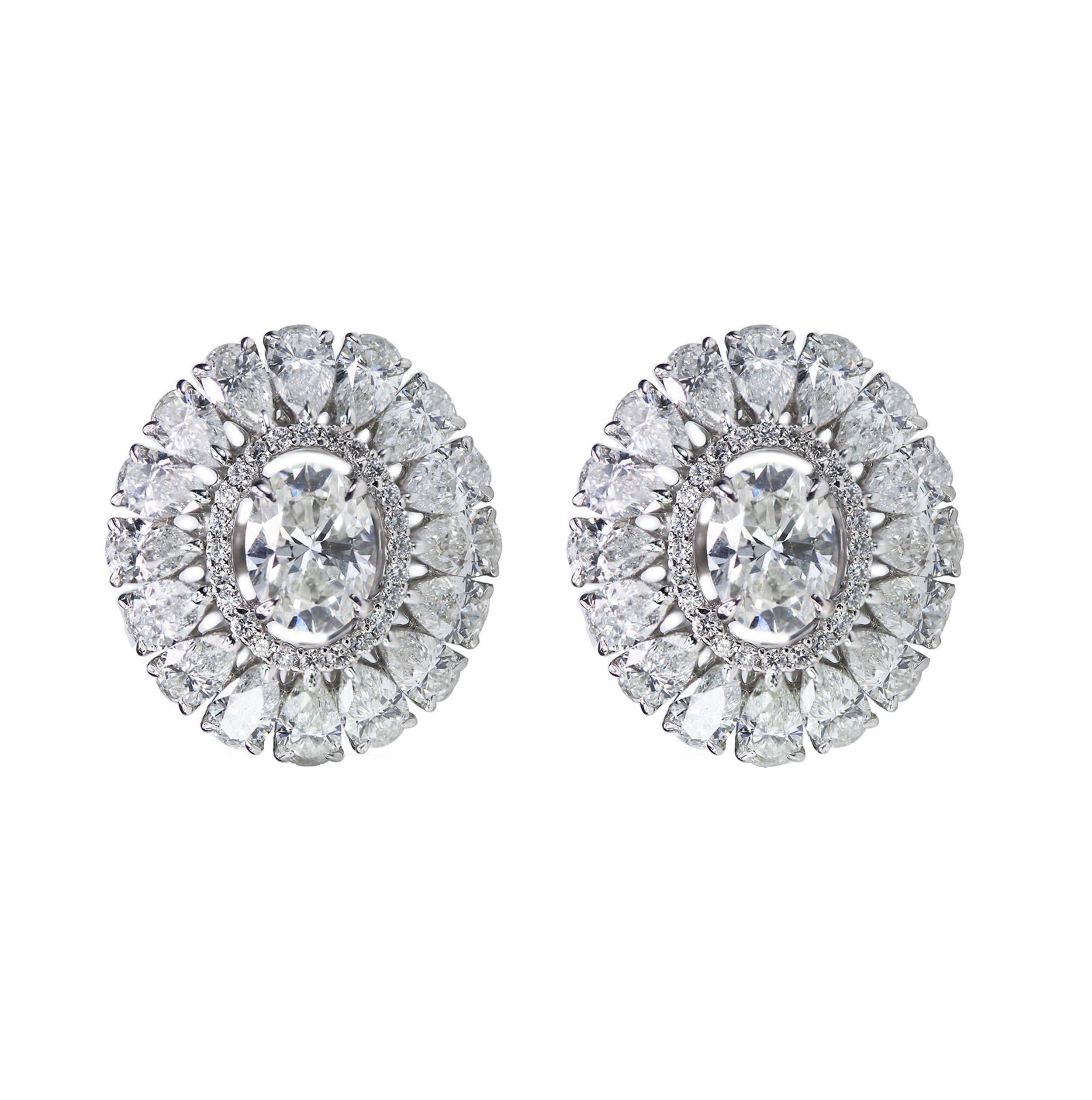 Studio Rêves Oval and Pear Diamond Stud Earrings in 18 Karat White Gold For Sale