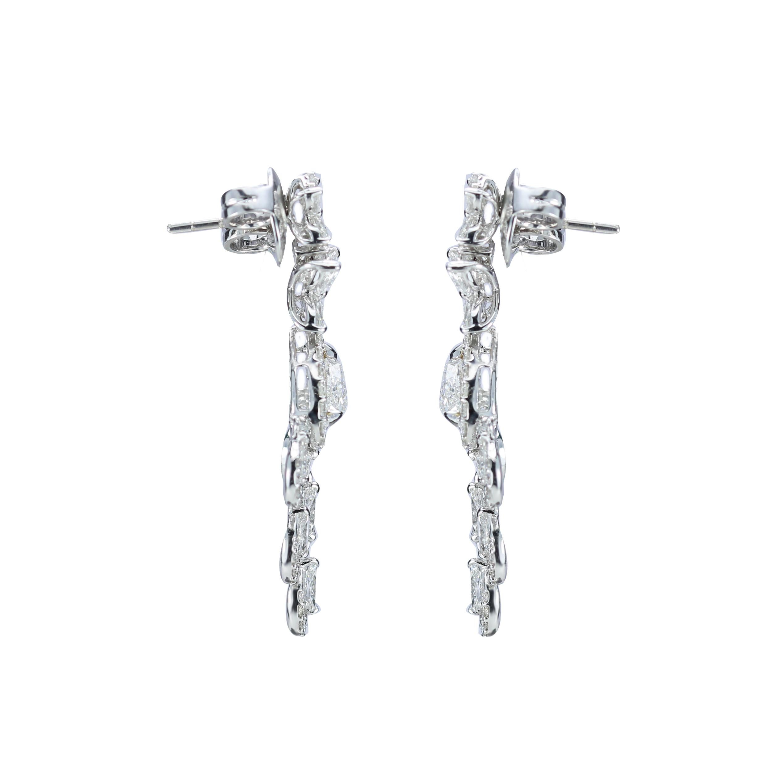 Marquise Cut Studio Rêves Rose cut and Marquise Diamond Dangling Earrings in 18 Karat Gold For Sale