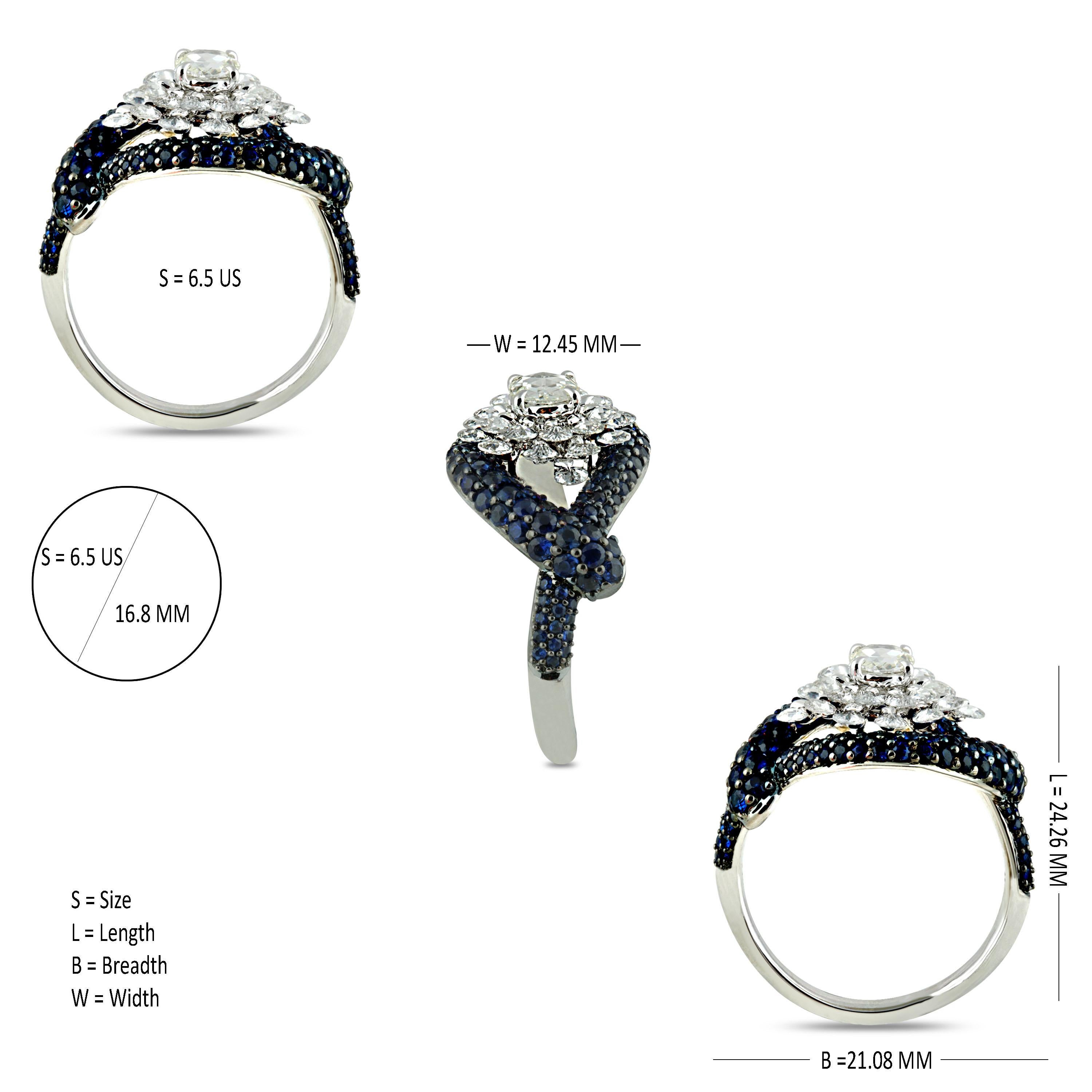 Studio Rêves 18 Karat Gold Rose Cut Diamonds and Blue Sapphire Cluster Ring Damen im Angebot