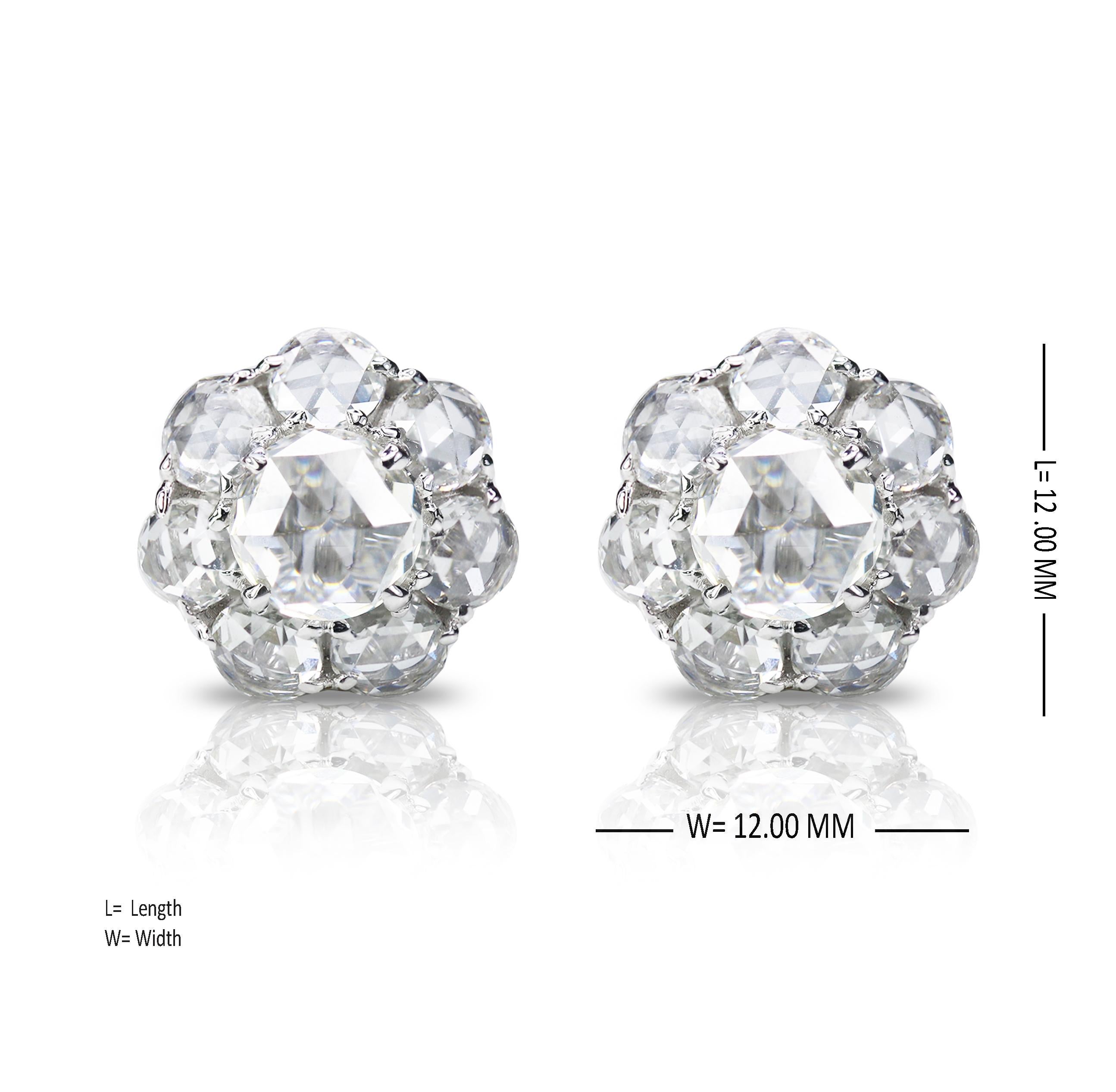 Studio Rêves 18 Karat White Gold Rose cut Stud Earrings In New Condition For Sale In Mumbai, Maharashtra