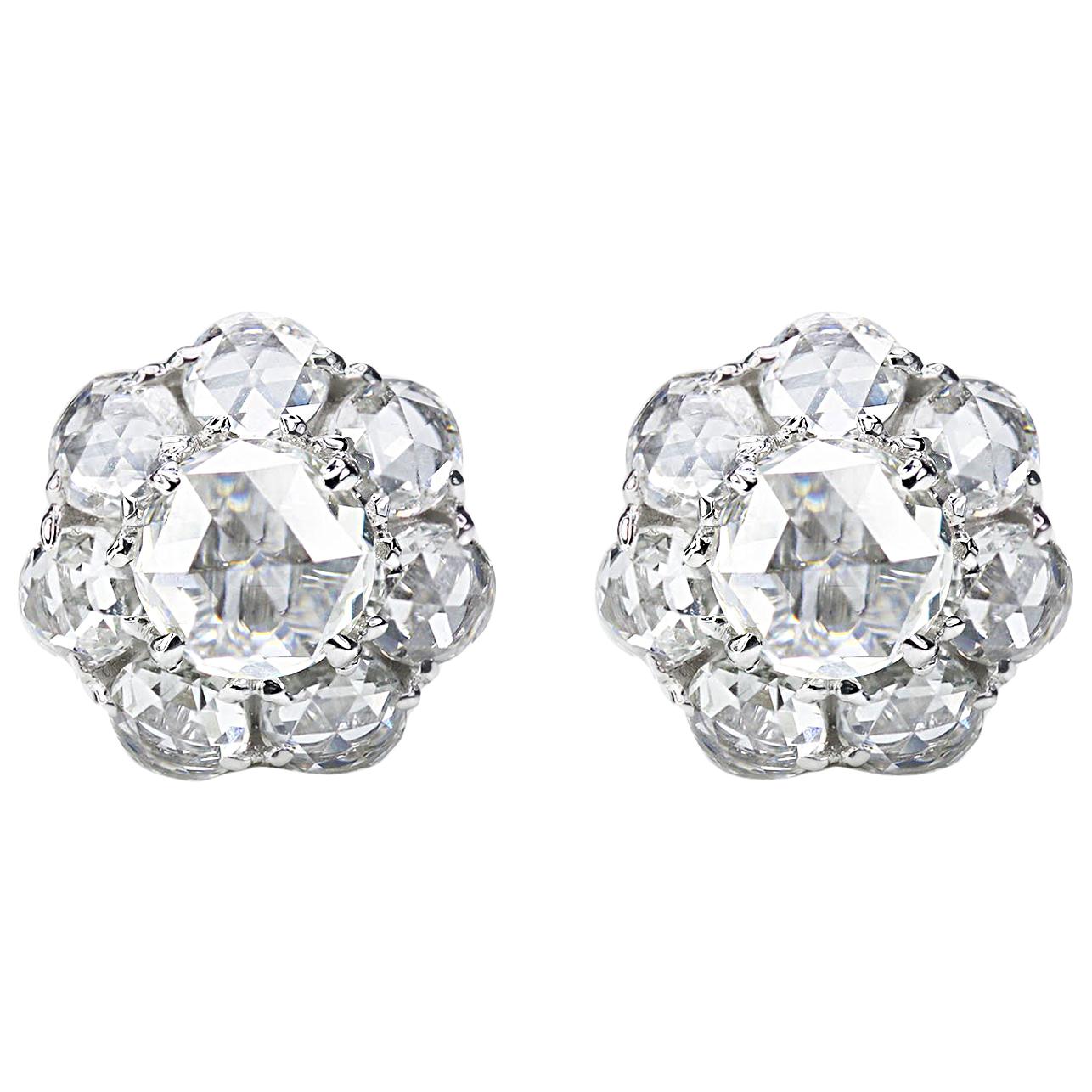 Studio Rêves 18 Karat White Gold Rose cut Stud Earrings For Sale