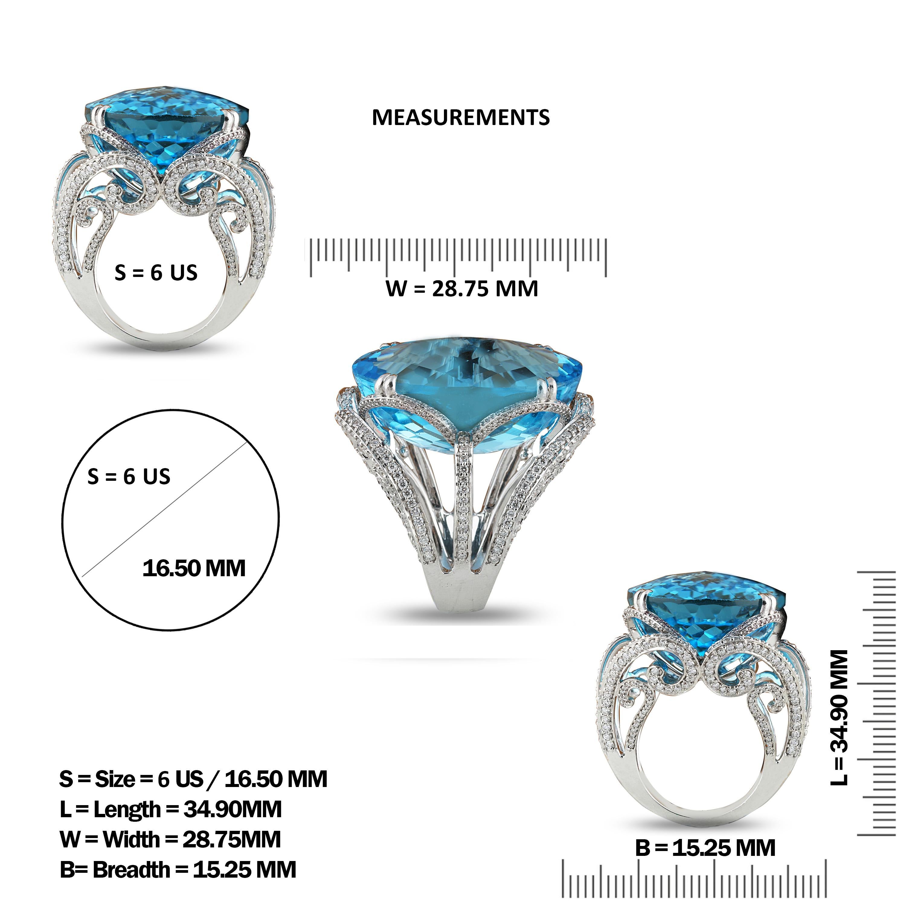 Oval Cut Studio Rêves 68.60 Carat Topaz and Diamond Cocktail Ring in 18 Karat White Gold For Sale