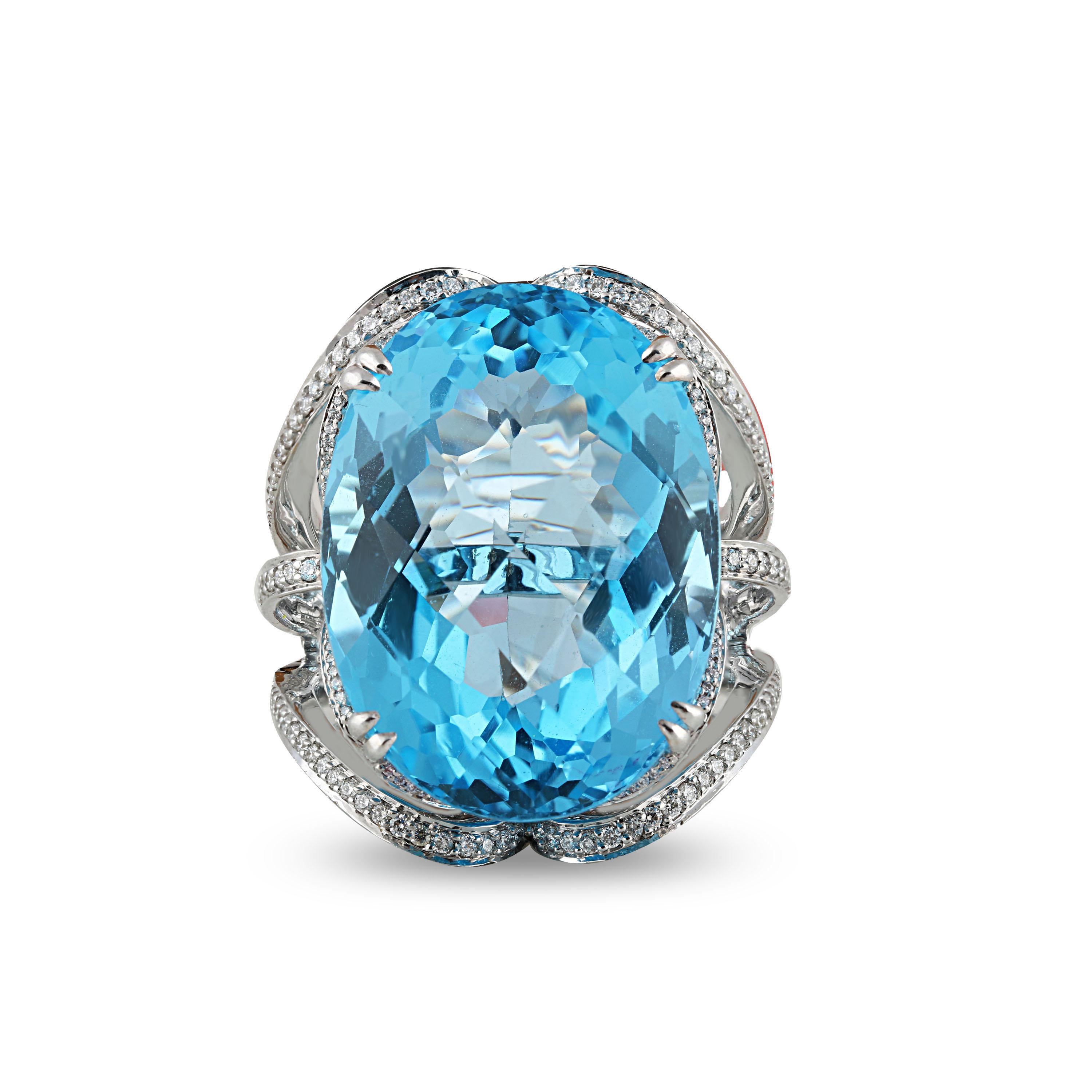 Studio Rêves 68.60 Carat Topaz and Diamond Cocktail Ring in 18 Karat White Gold For Sale 1