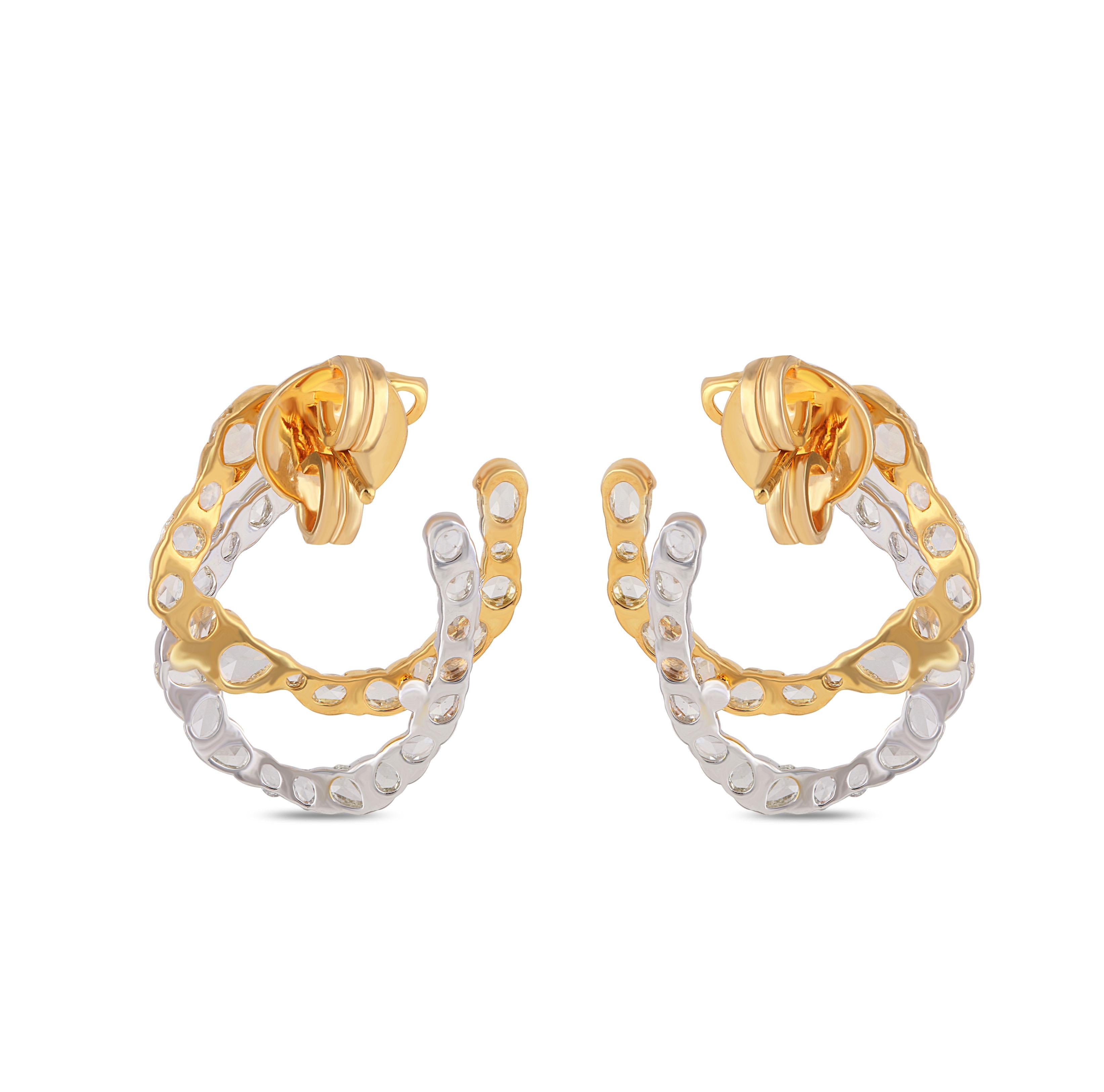 Studio Rêves Asymmetrical-Fancy Rosecut Diamond Stud Earrings in 18 Karat Gold In New Condition For Sale In Mumbai, Maharashtra