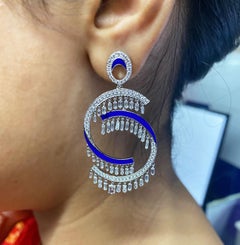 Studio Rêves Baguette Diamond Studded Dangling Earrings in 18 Karat Gold