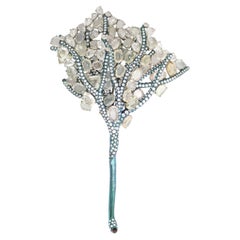 Studio Rêves Broche "Árbol en flor" de zafiro y diamantes en oro de 18 quilates y titanio
