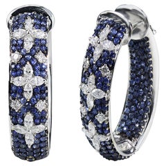 Studio Rêves Blue Sapphire and Marquise Hoop Earrings in 18 Karat White Gold