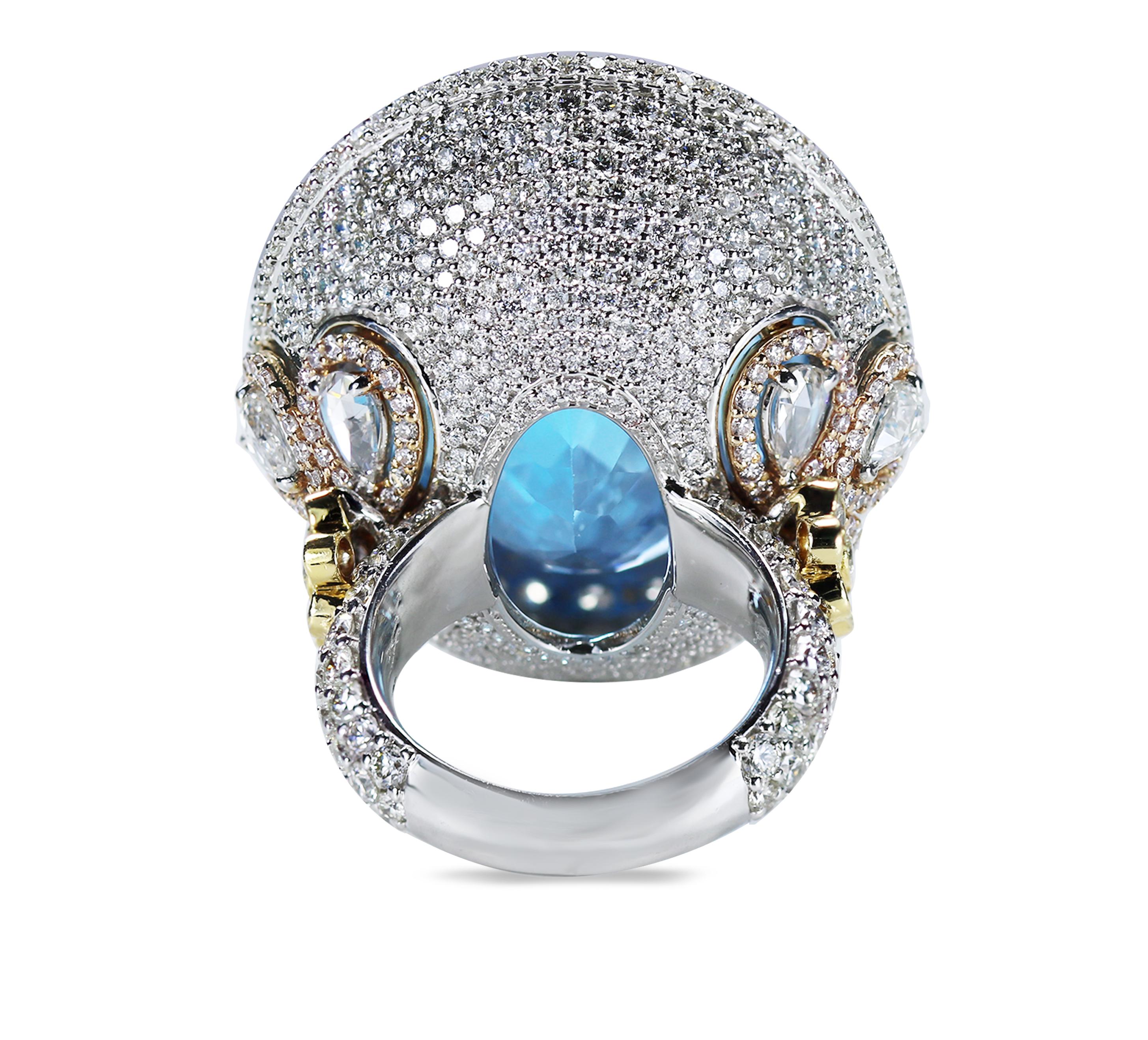 Studio Rêves Anillo de moda de oro de 18 quilates con topacio azul y diamantes en venta 4