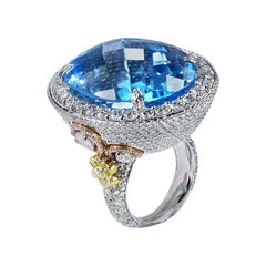 Studio Rêves Blue Topaz and Diamond Fashion Ring in 18 Karat Gold