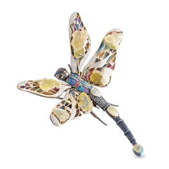 Studio Rêves Broche libellule en titane et or 18 carats, vol céleste avec diamants